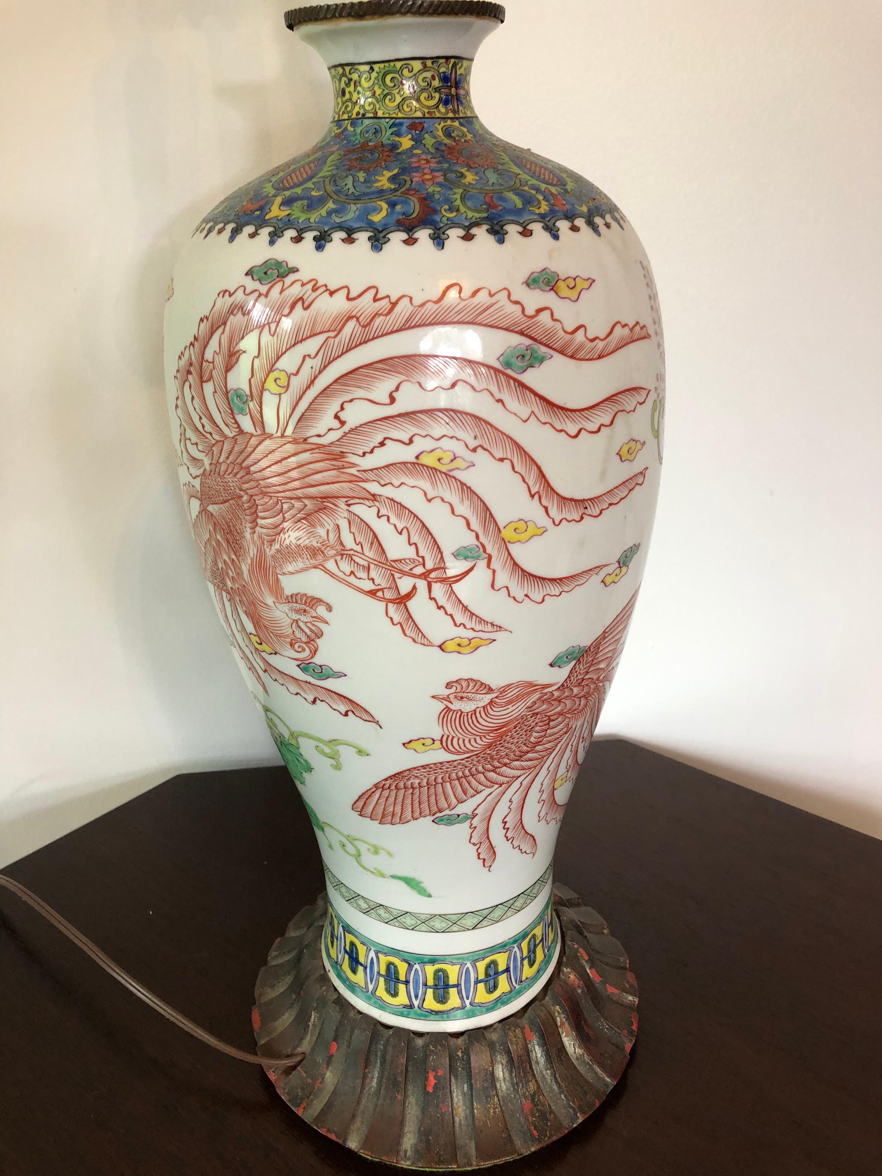 Porcelain Large 19th Century Japanese Imari Vase Lamp For Sale