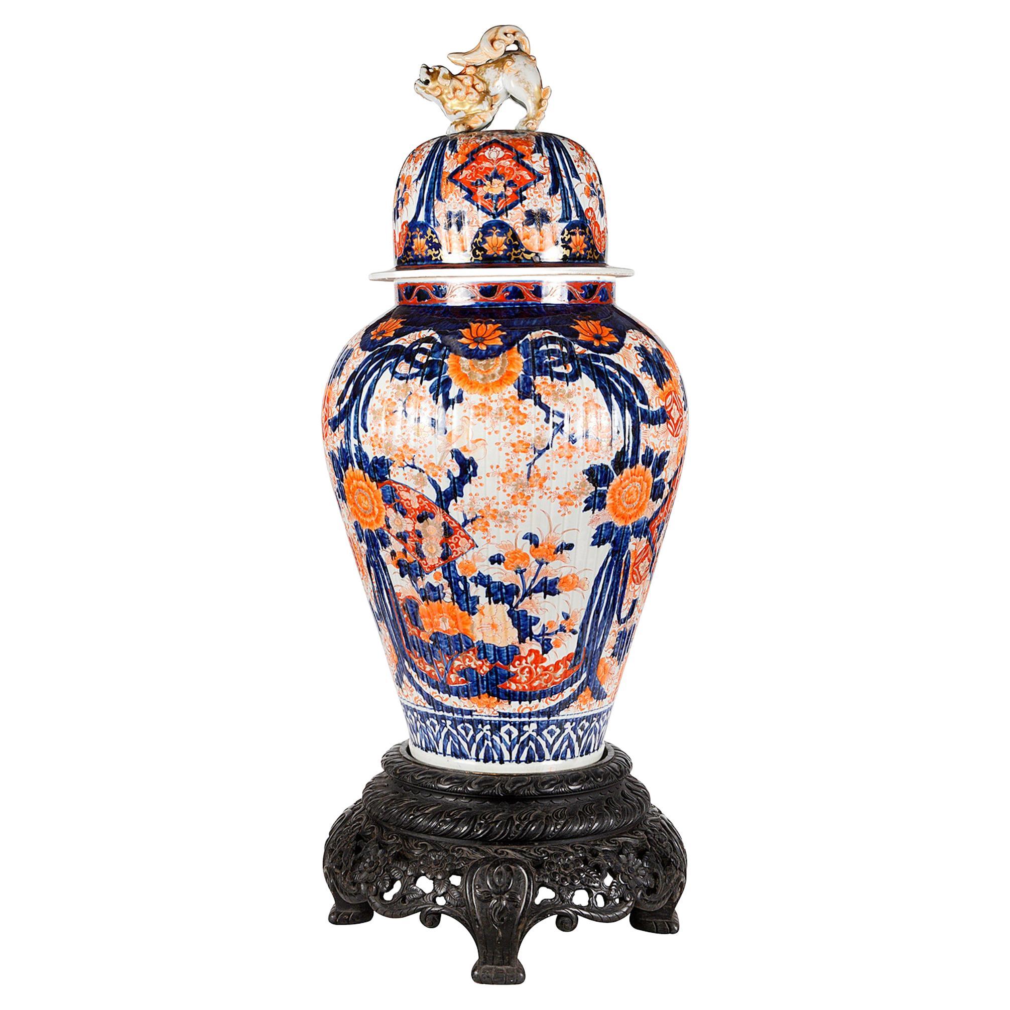 Large 19th Century Japanese Imari Vase on Stand For Sale