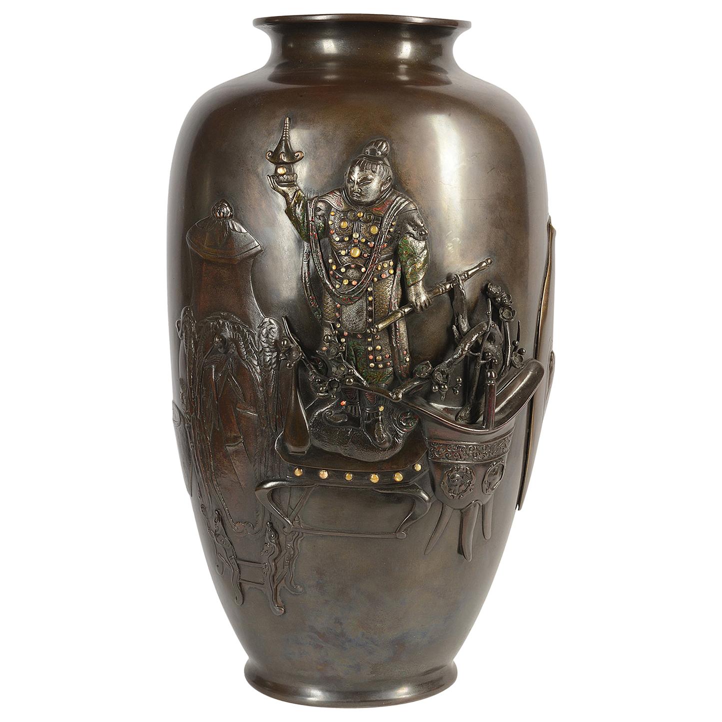 Grand vase en bronze japonais du XIXe siècle de la période Meiji en vente