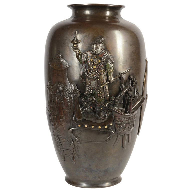Large 19th Century Japanese Meiji Period Bronze Vase For Sale