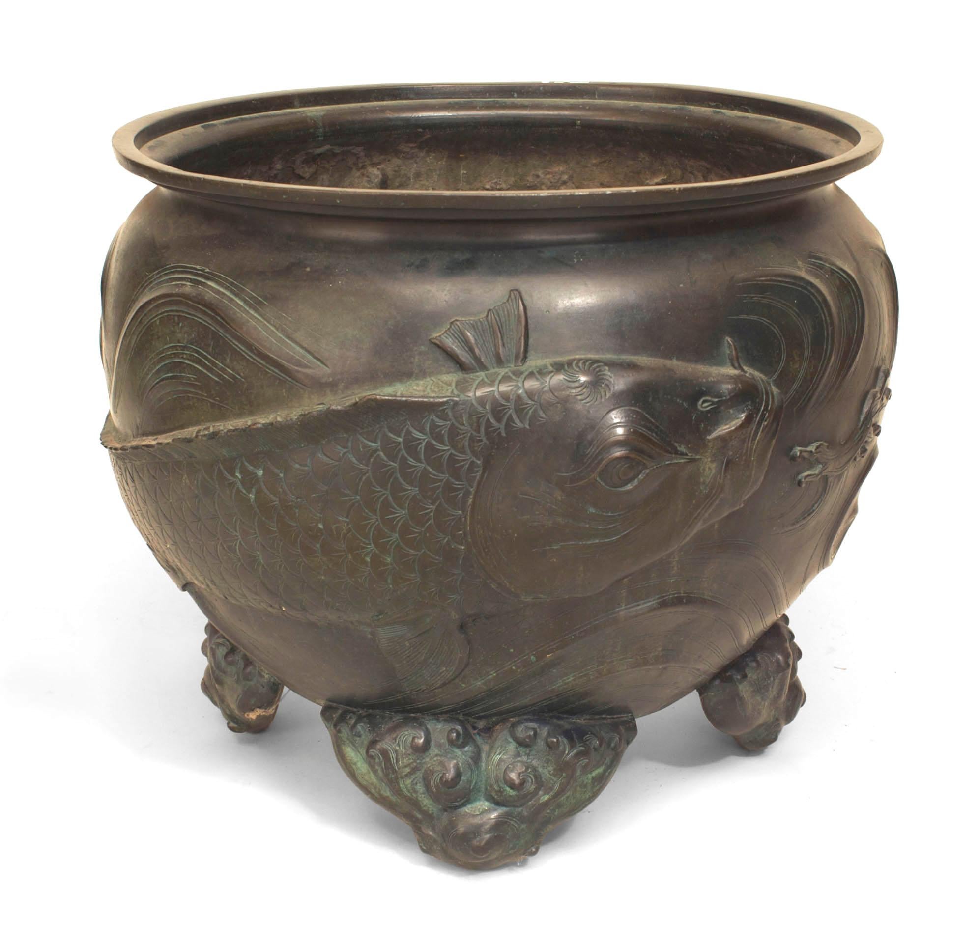 Meiji Japanese Bronze Patinated Footed Pot For Sale