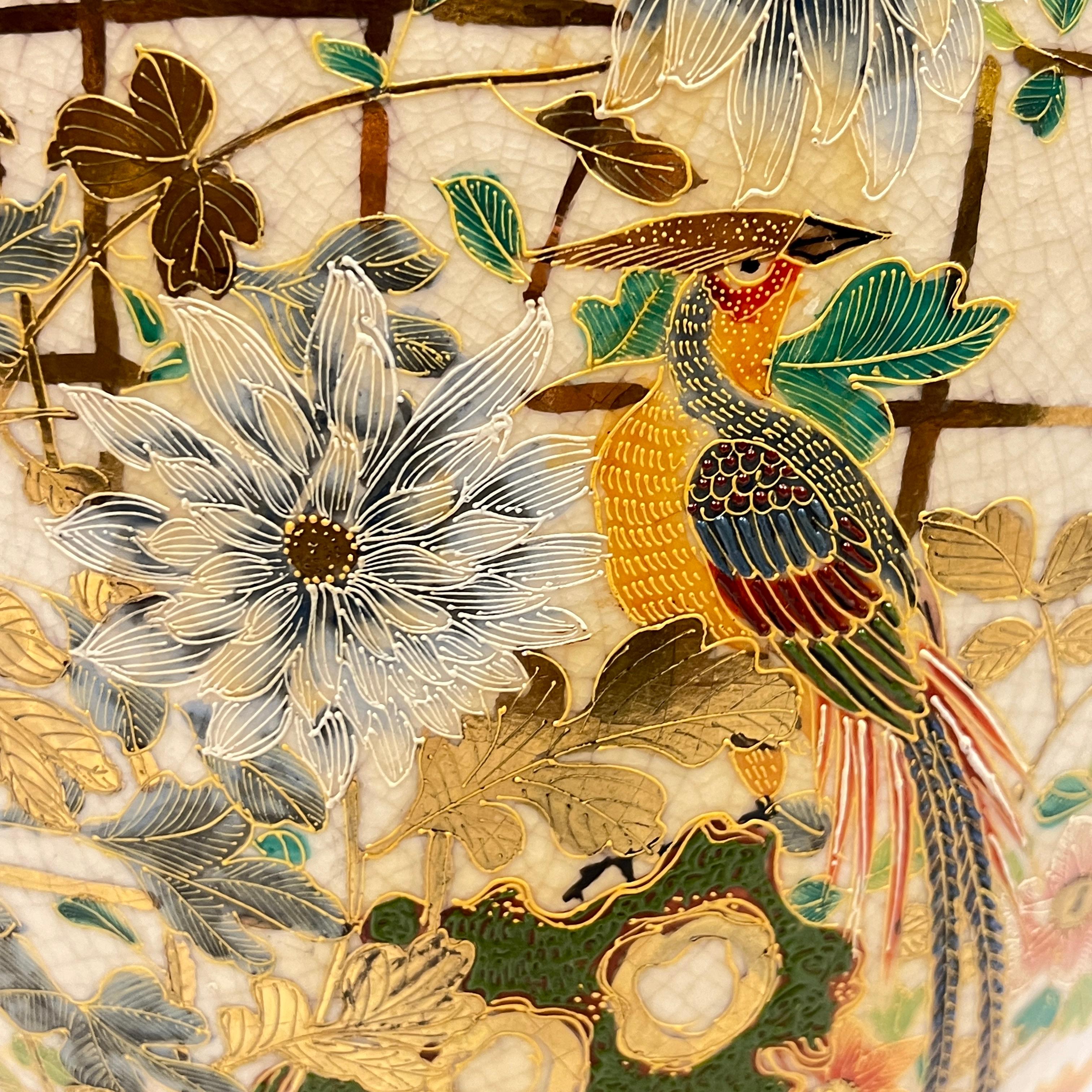 Large 19th Century Japanese Satsuma Vase Depicting Flowers and Exotic Bird For Sale 3
