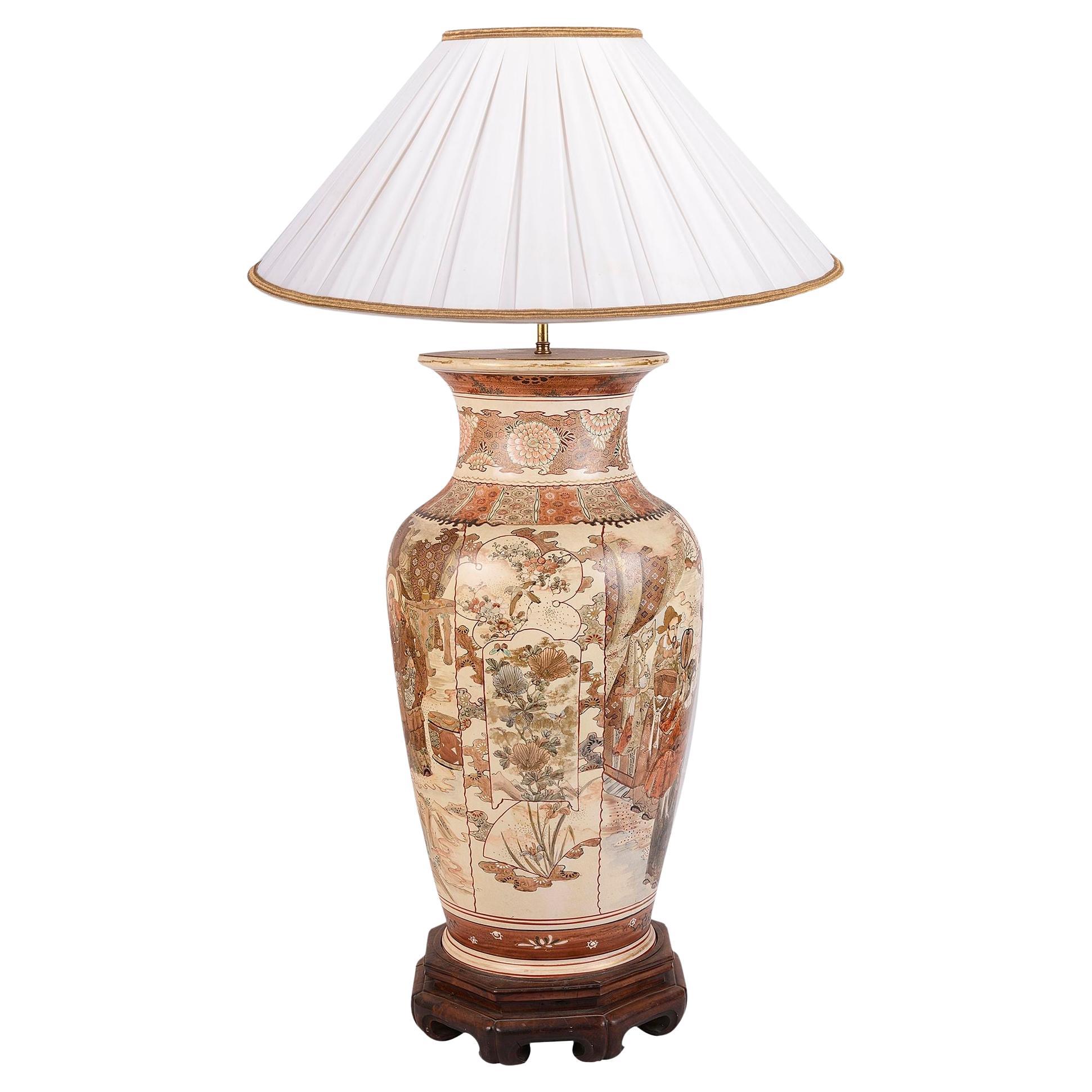 Grand vase/lampe japonais Satsuma du 19ème siècle en vente