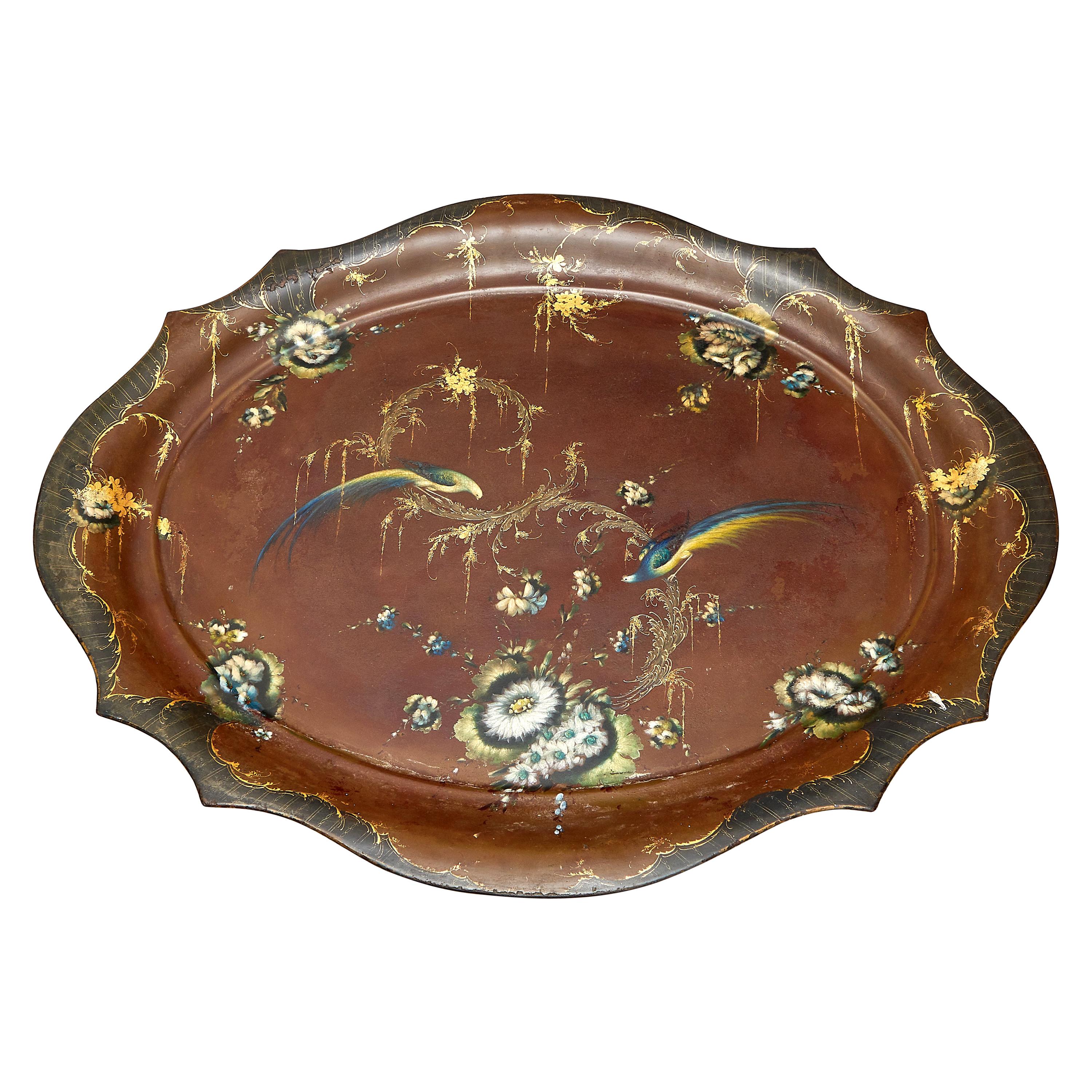 Large 19th Century Japanned Polychrome Decorated Tôleware Tray on Later Stand