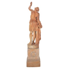 Antique Large 19th Century John Mathews Terracotta Figure on a Pedestal of the Huntress