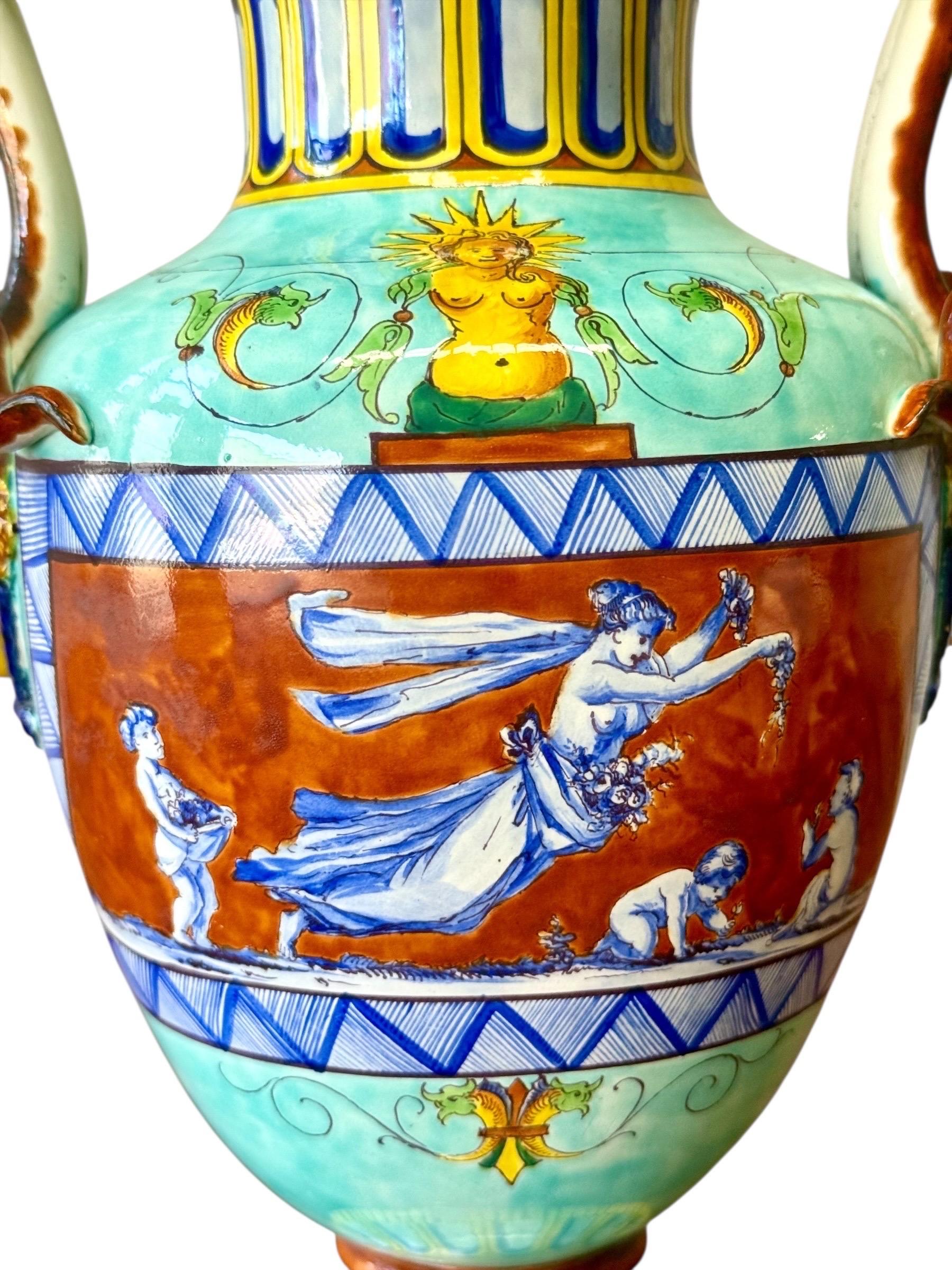 Large 19th Century Jules Vieillard Majolica Vase with Mythological Scenes in vendita 9