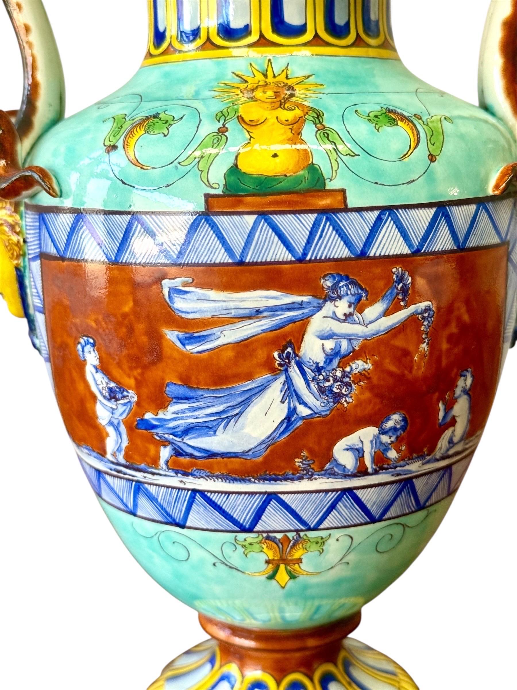 Large 19th Century Jules Vieillard Majolica Vase with Mythological Scenes in vendita 10