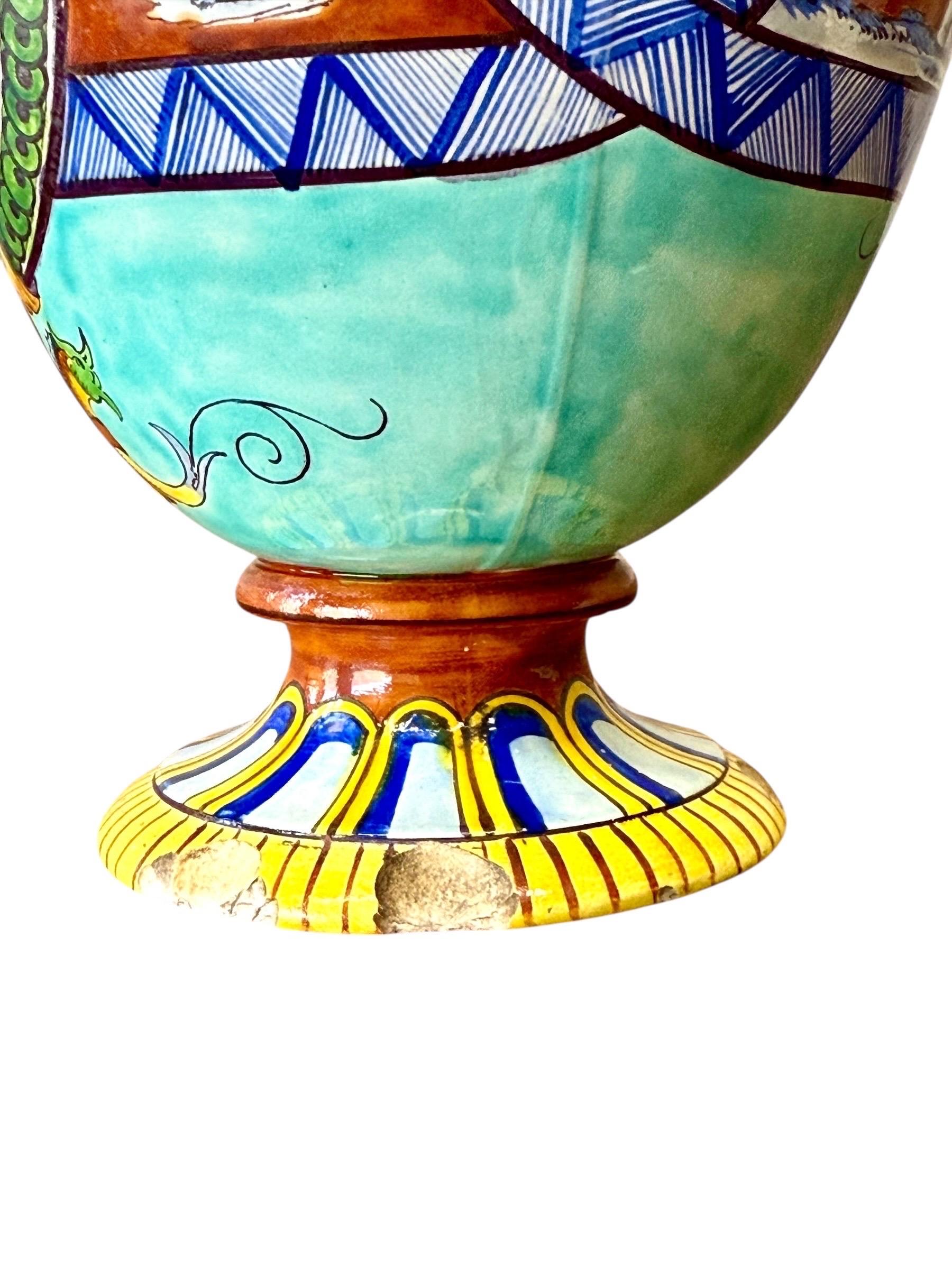 Dipinto a mano Large 19th Century Jules Vieillard Majolica Vase with Mythological Scenes in vendita