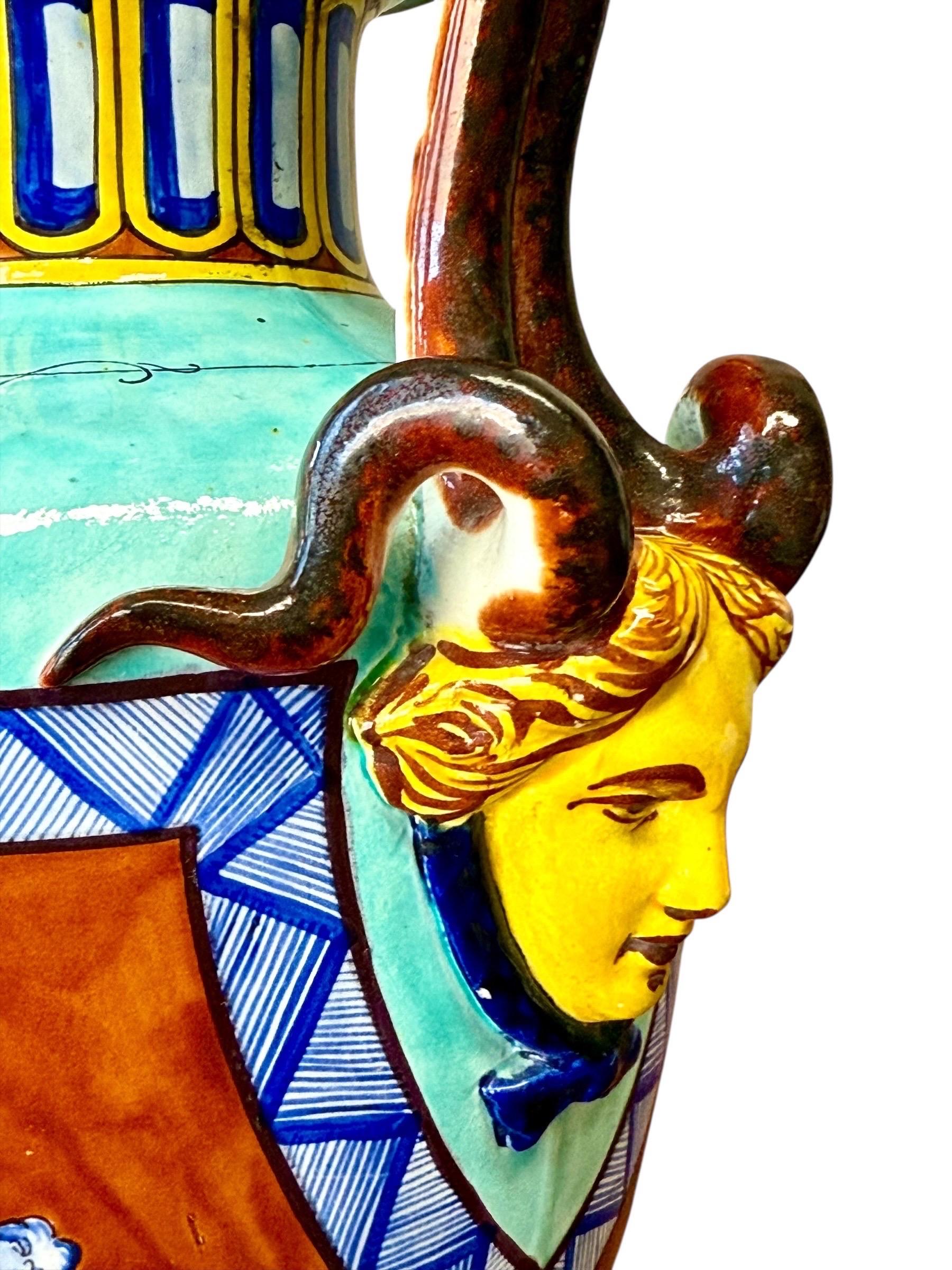 Ceramica Large 19th Century Jules Vieillard Majolica Vase with Mythological Scenes in vendita