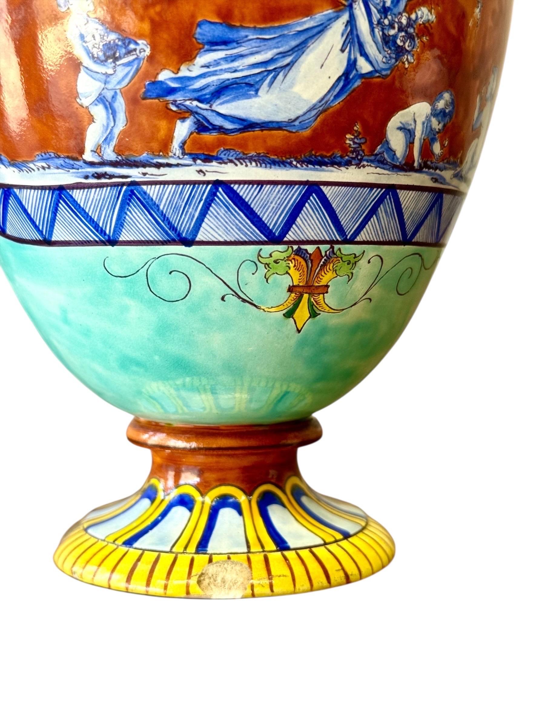 Large 19th Century Jules Vieillard Majolica Vase with Mythological Scenes in vendita 1