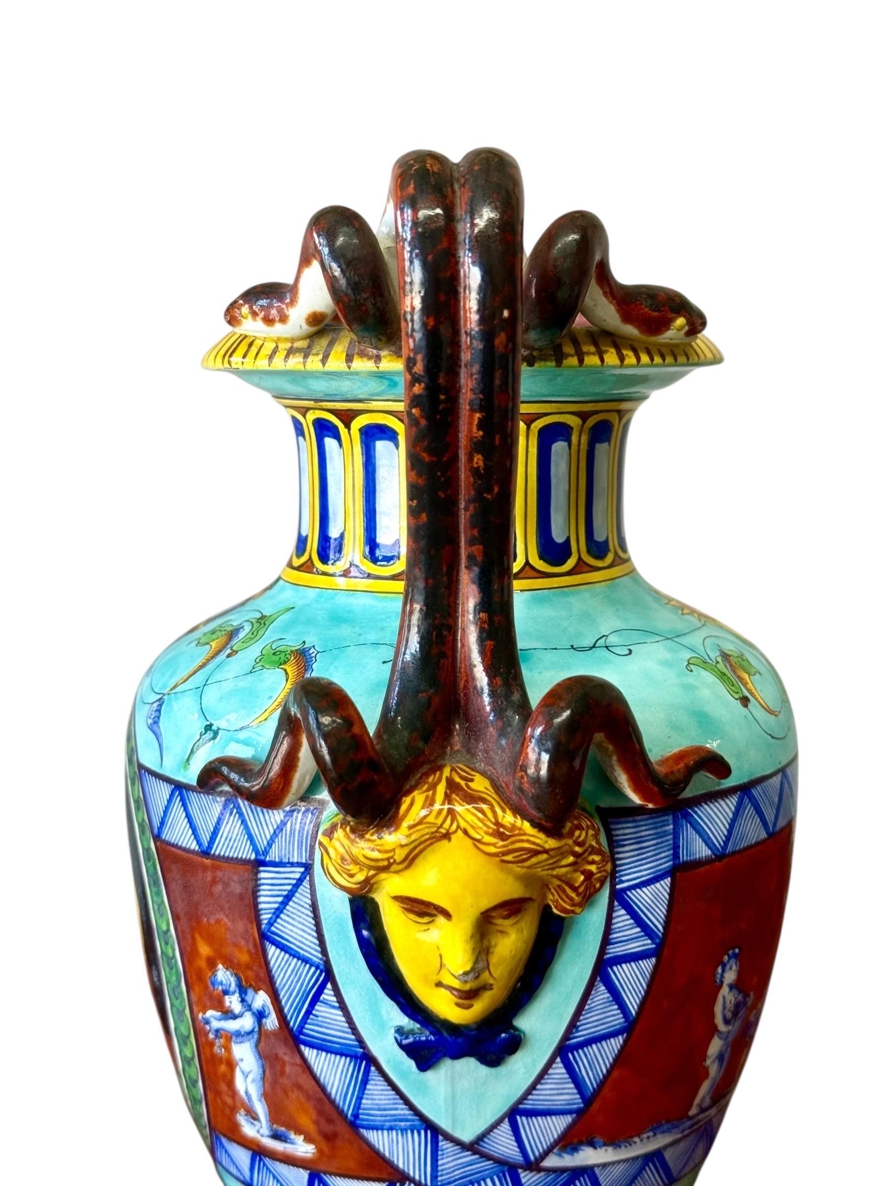 Large 19th Century Jules Vieillard Majolica Vase with Mythological Scenes in vendita 2