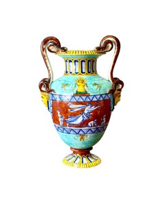 Large 19th Century Jules Vieillard Majolica Vase with Mythological Scenes