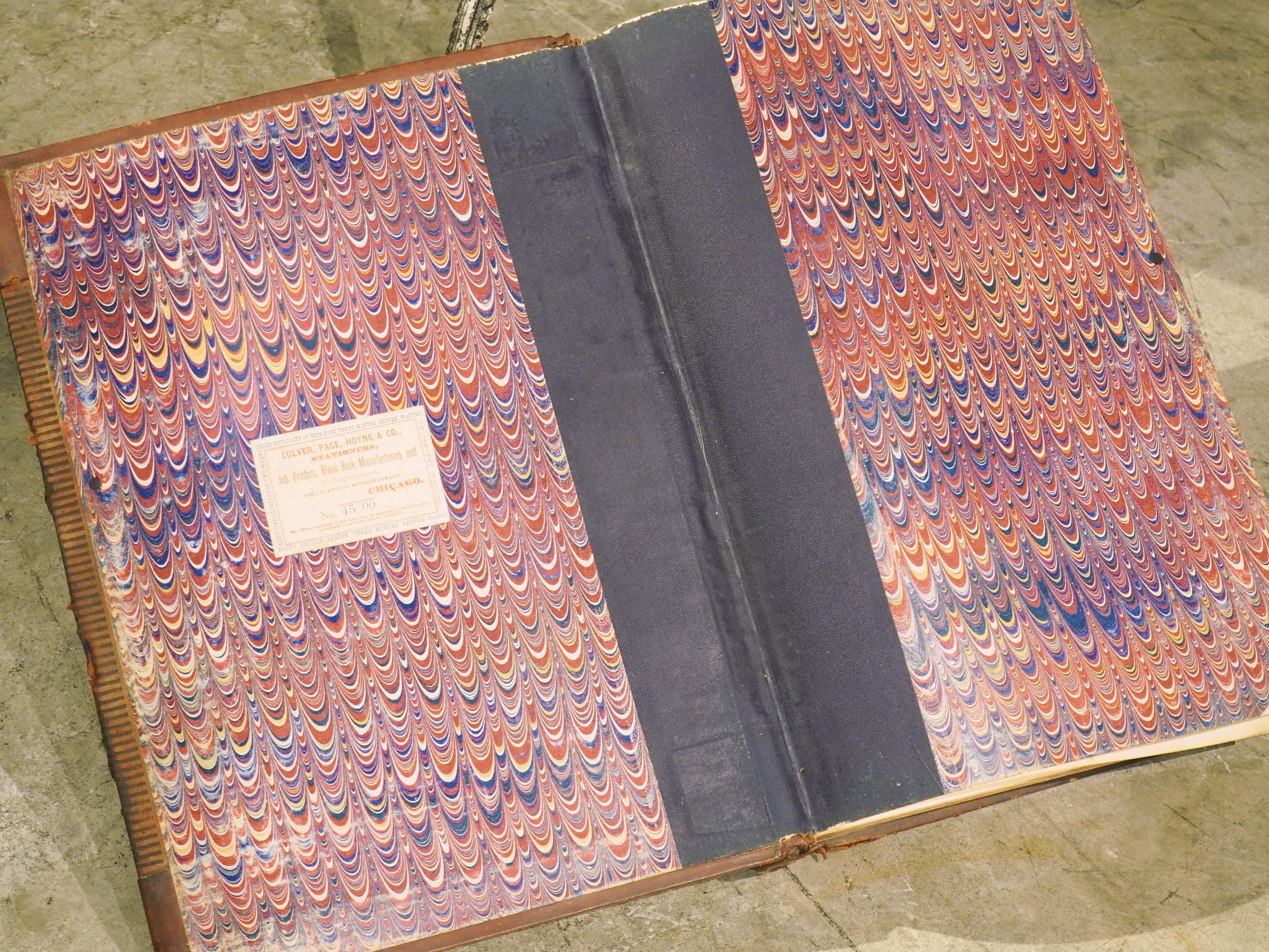 Large 19th Century Leather Bound Ledger by Culver, Page, Hoyne & Co 3