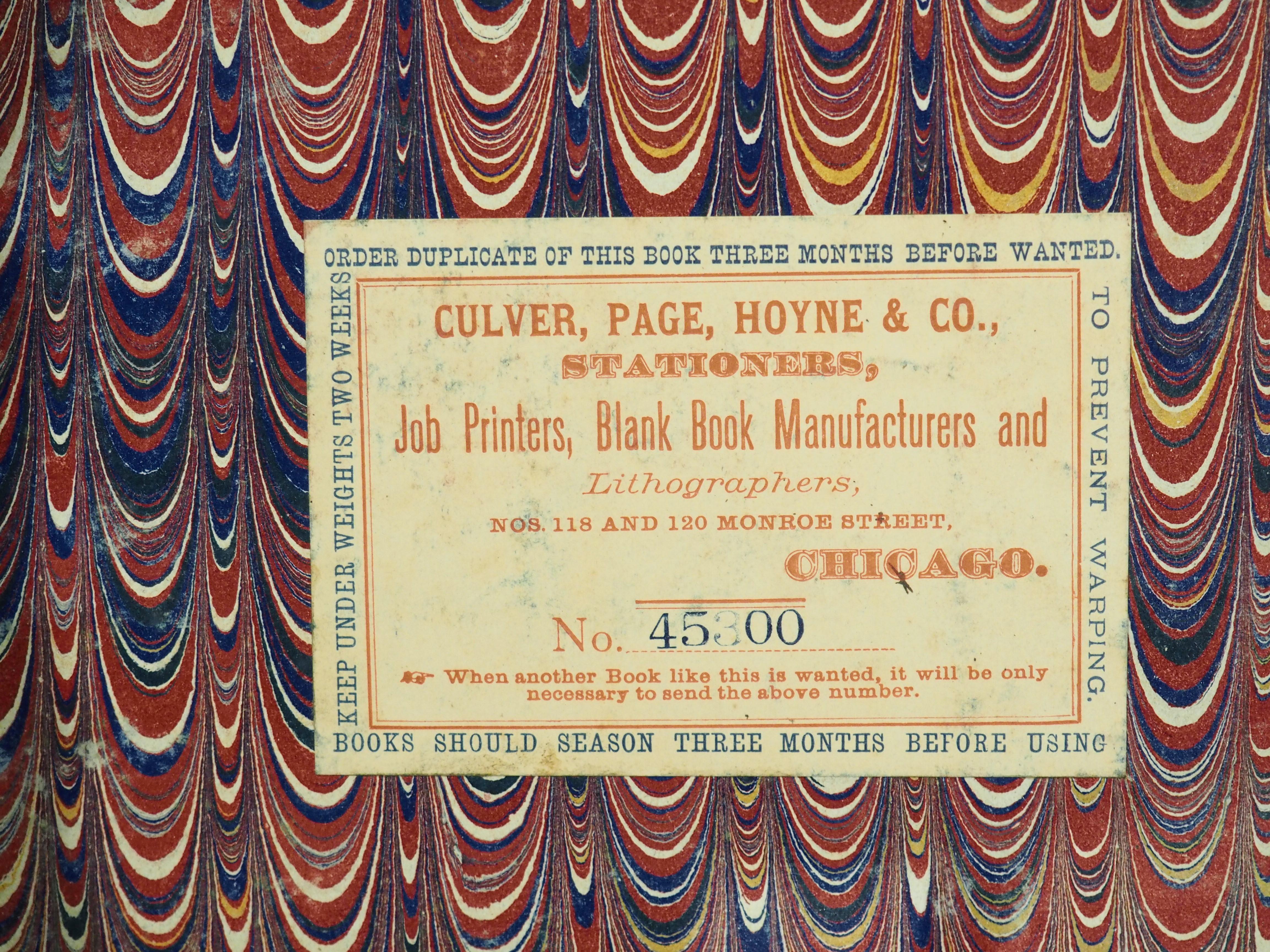 Large 19th Century Leather Bound Ledger by Culver, Page, Hoyne & Co 4