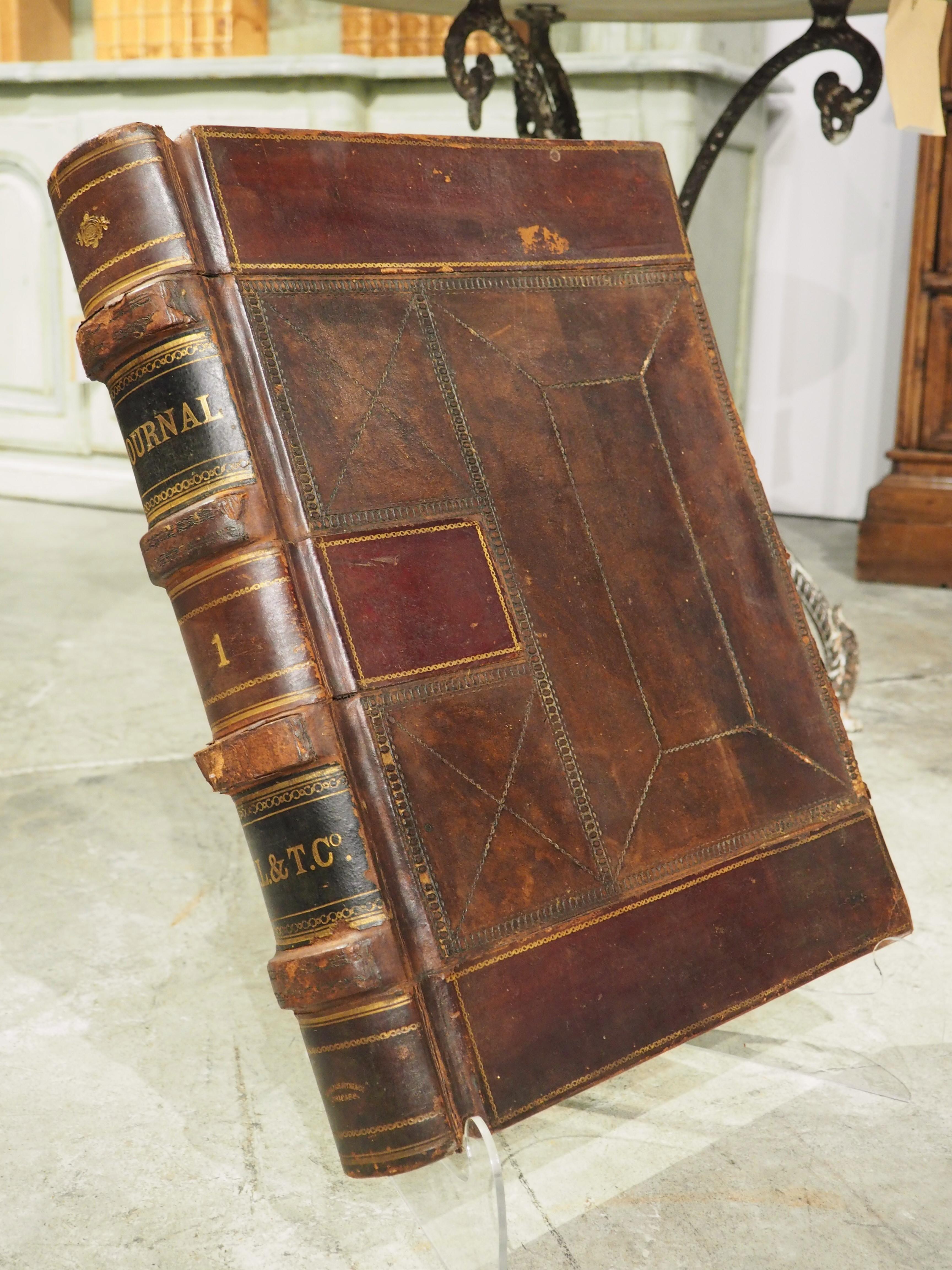 Large 19th Century Leather Bound Ledger by Culver, Page, Hoyne & Co 6