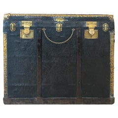 Grand coffre ou coffre en cuir du 19ème siècle avec monogramme