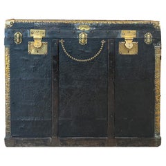 Large 19th Century Leather Coffre or Trunk with Monogram