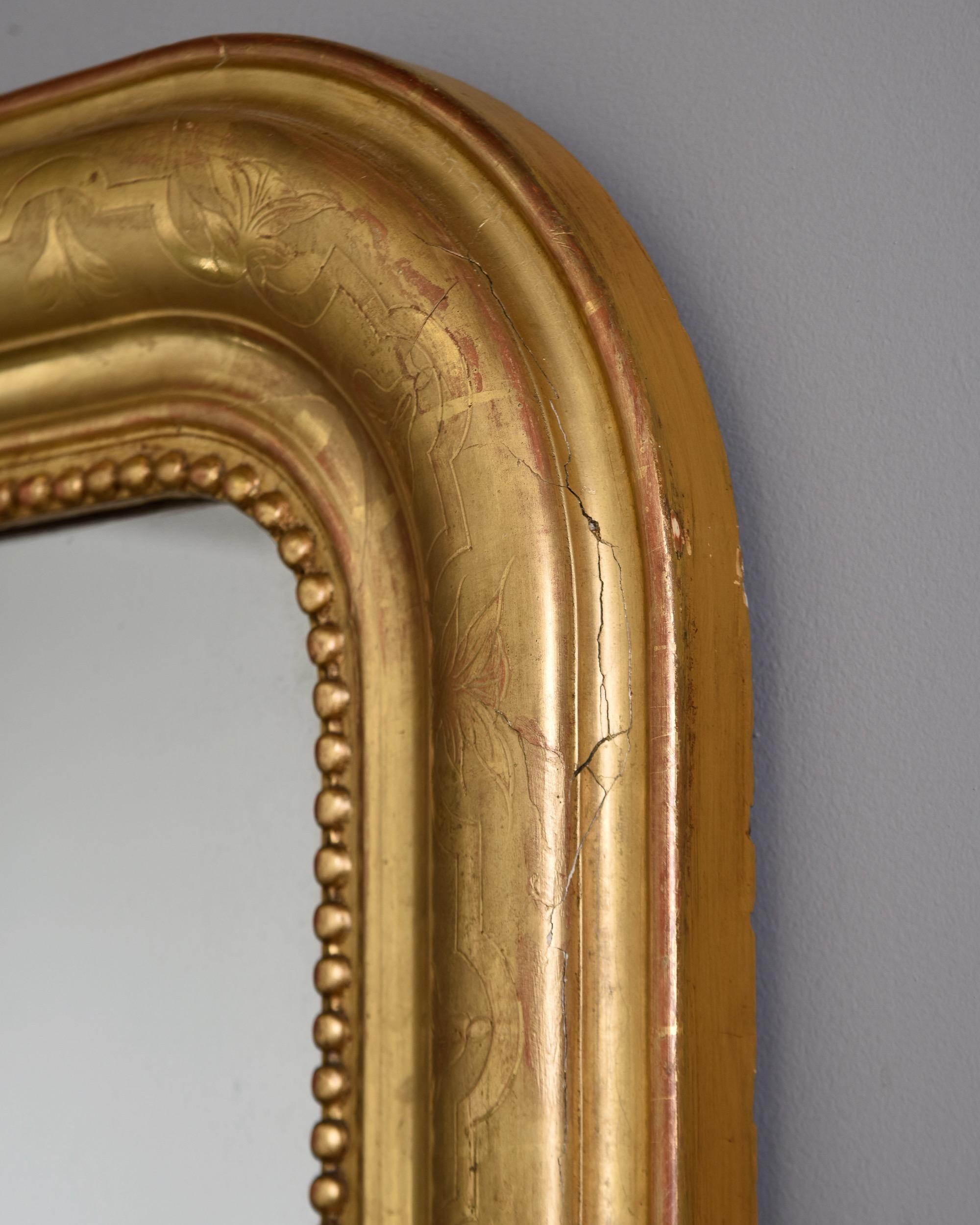 Grand miroir à cadre doré Louis Philippe du 19ème siècle en vente 2