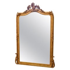 Large 19th Century Louis Philippe Gilt Mirror with Crown Large 19th Century Louis Philippe Gilt Mirror with Crown