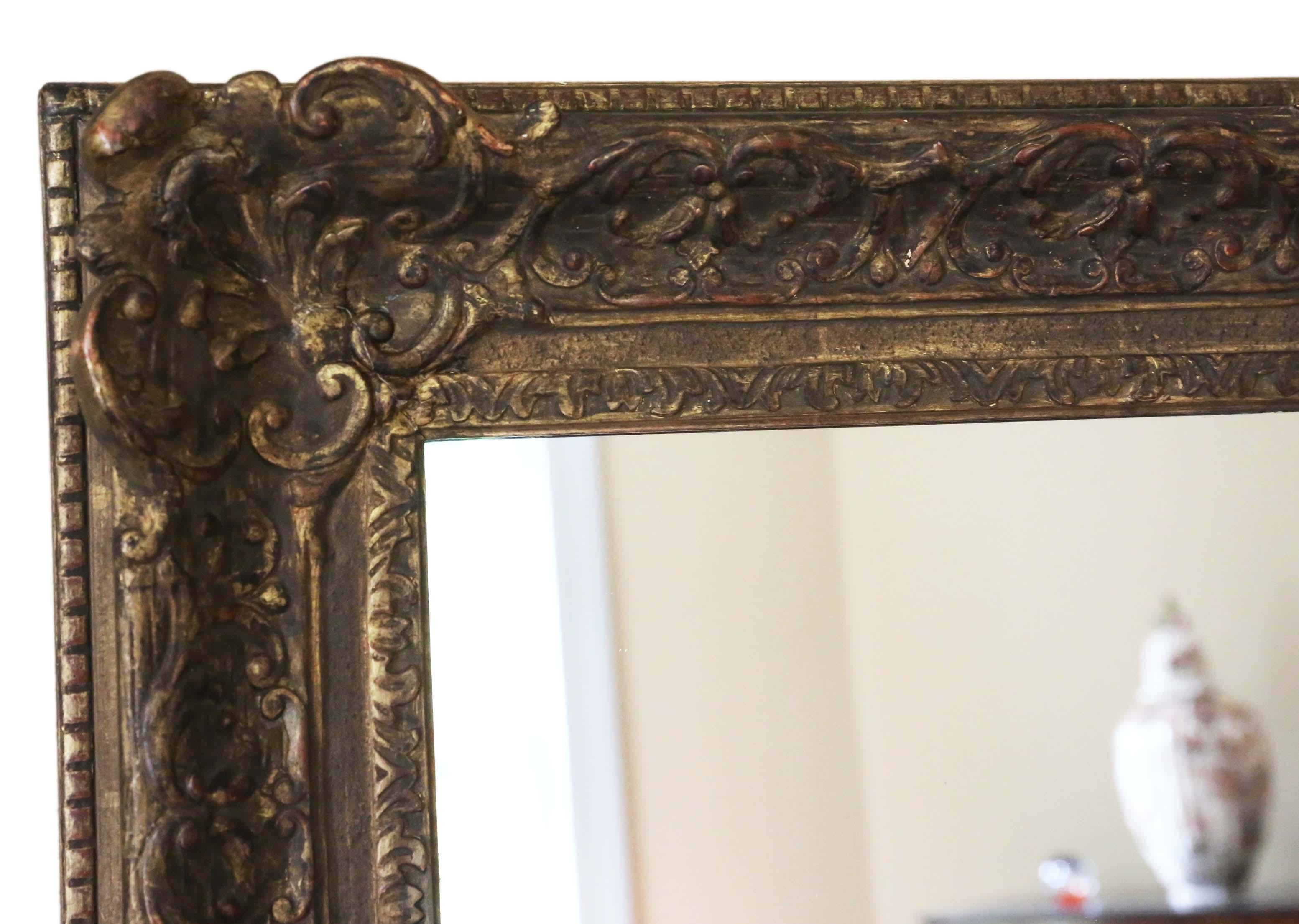 Giltwood Antique Large 19th Century Louis XIV Style Gilt Overmantel Wall Mirror