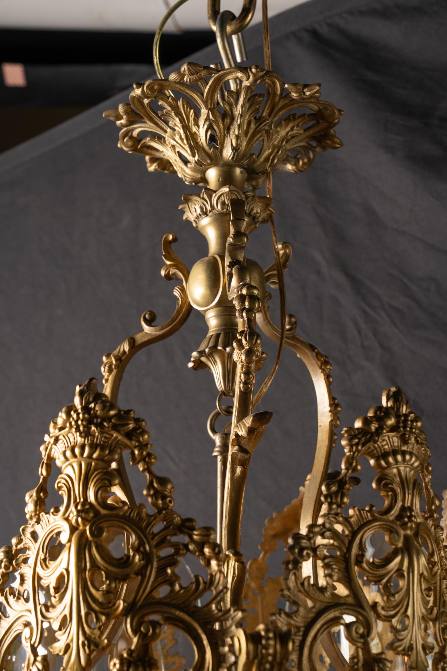 French Large 19th Century Louis XV Reticulated Bronze Lantern with Curved Glass For Sale