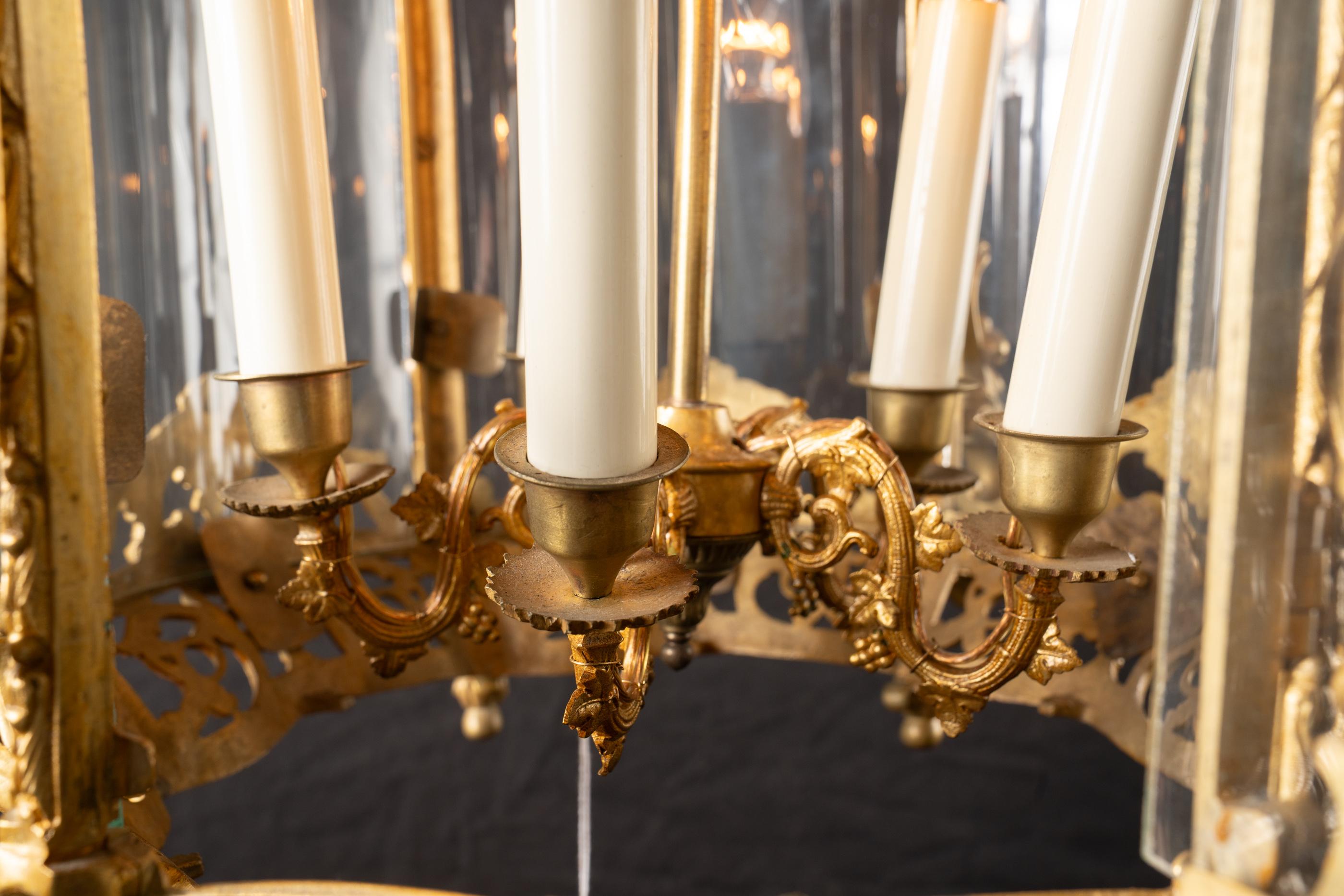 Large 19th Century Louis XV Reticulated Bronze Lantern with Curved Glass For Sale 4