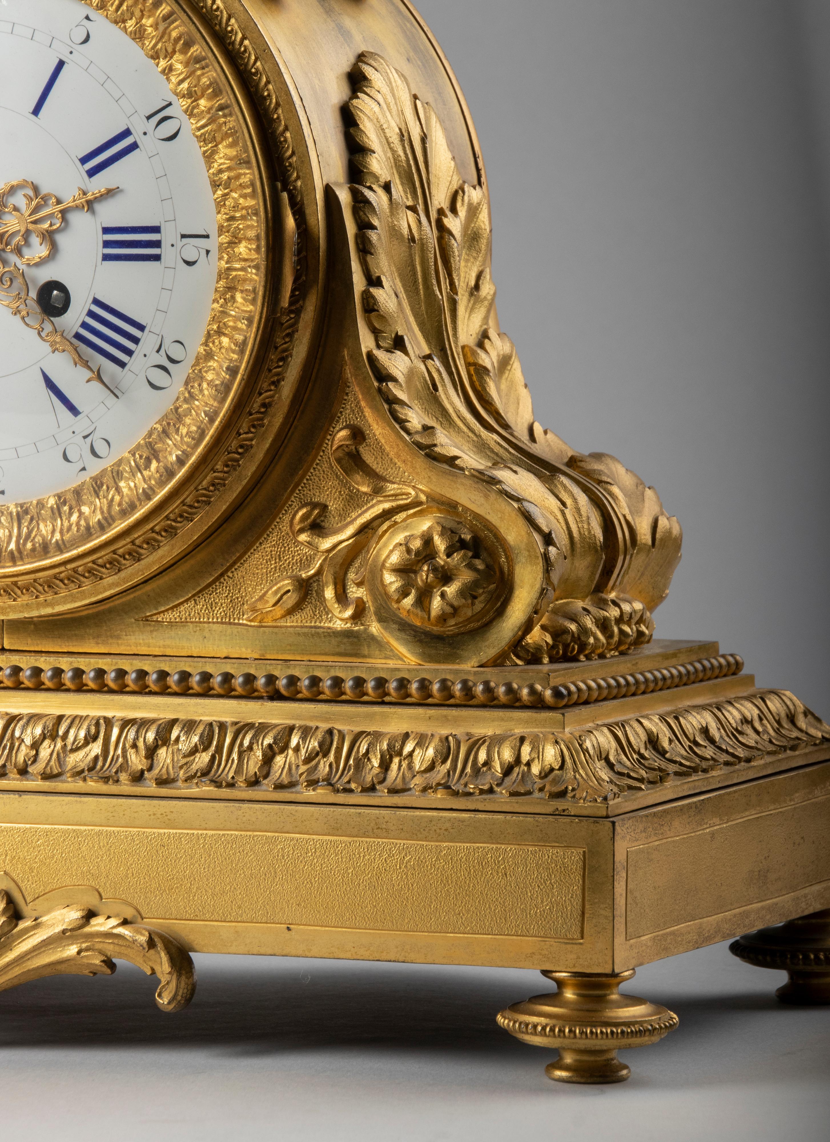 Grande horloge de cheminée de style Louis XVI du 19ème siècle en bronze et bronze doré Guibal Paris en vente 4