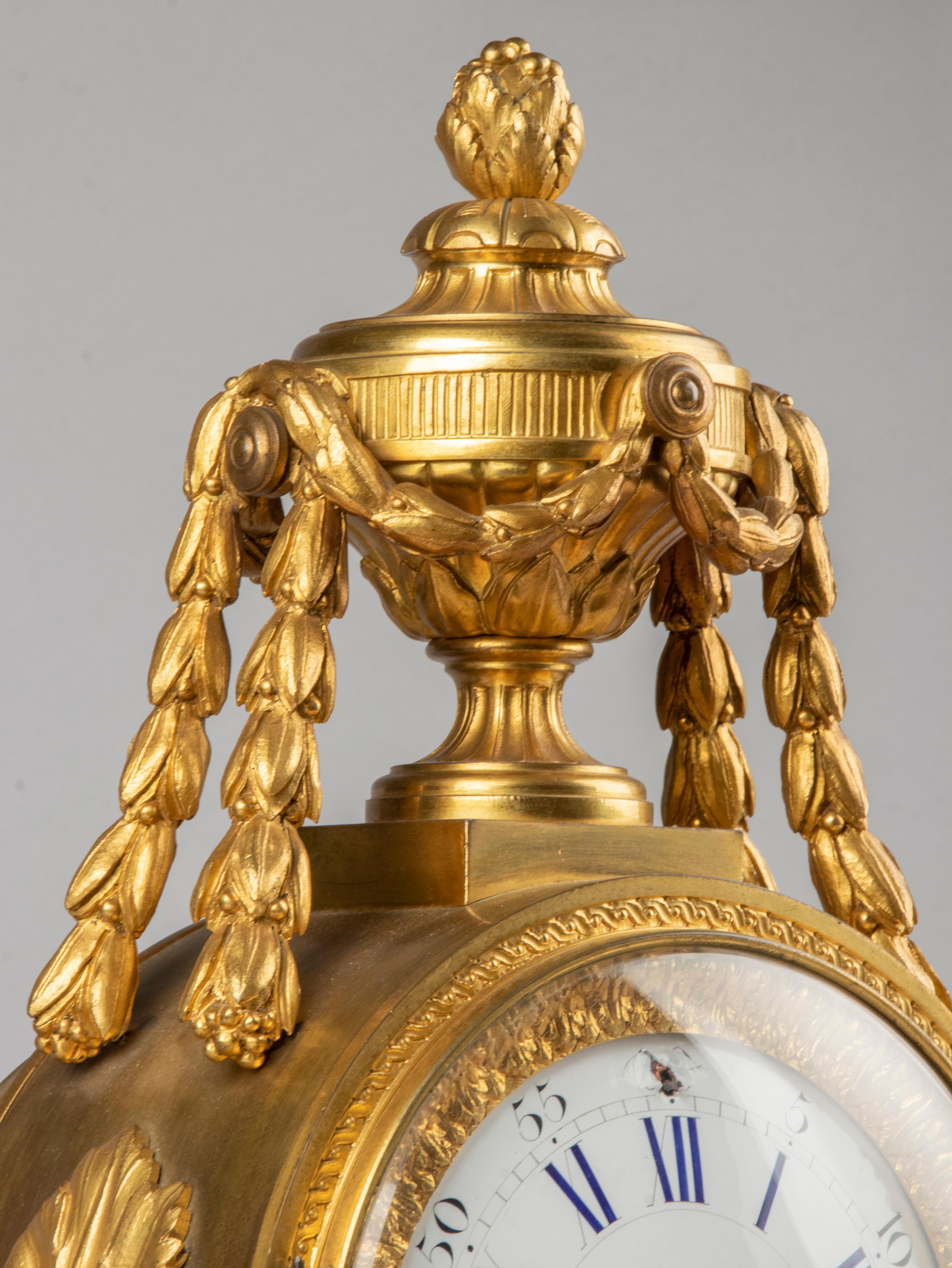 Grande horloge de cheminée de style Louis XVI du 19ème siècle en bronze et bronze doré Guibal Paris en vente 5