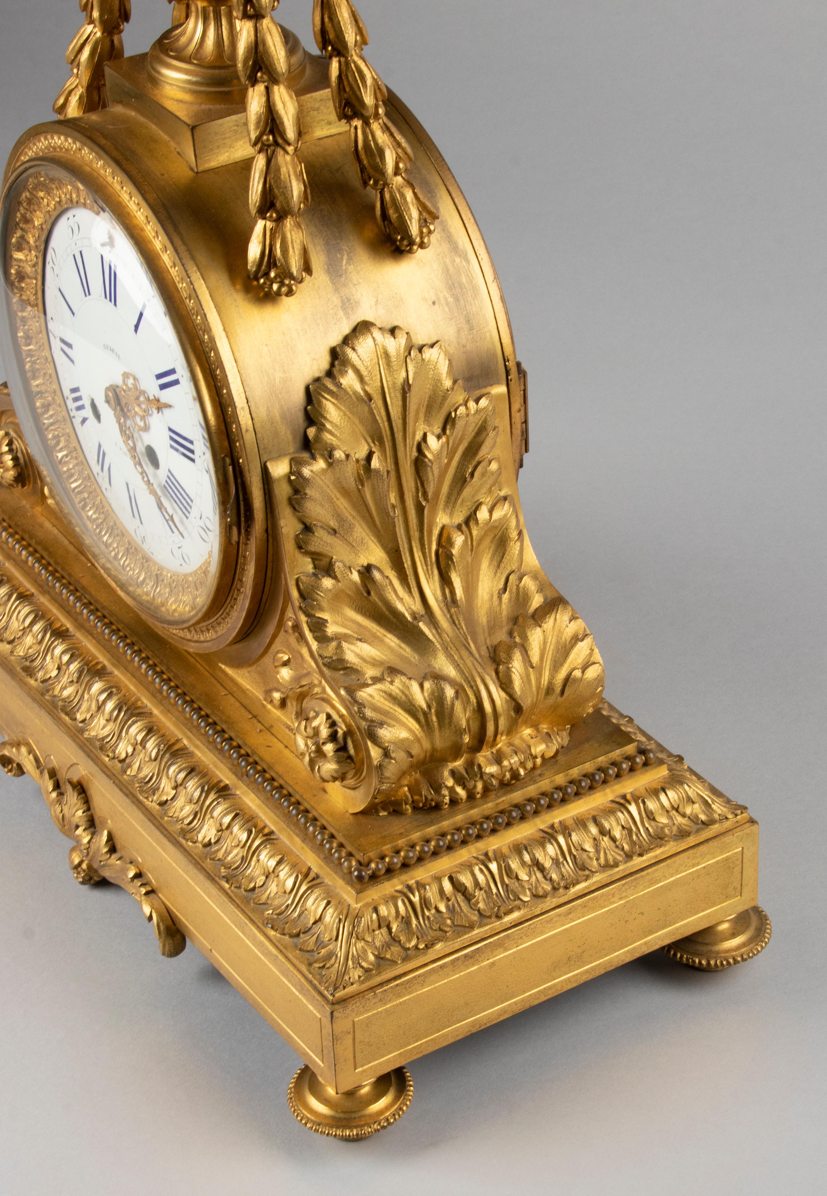 Grande horloge de cheminée de style Louis XVI du 19ème siècle en bronze et bronze doré Guibal Paris en vente 9