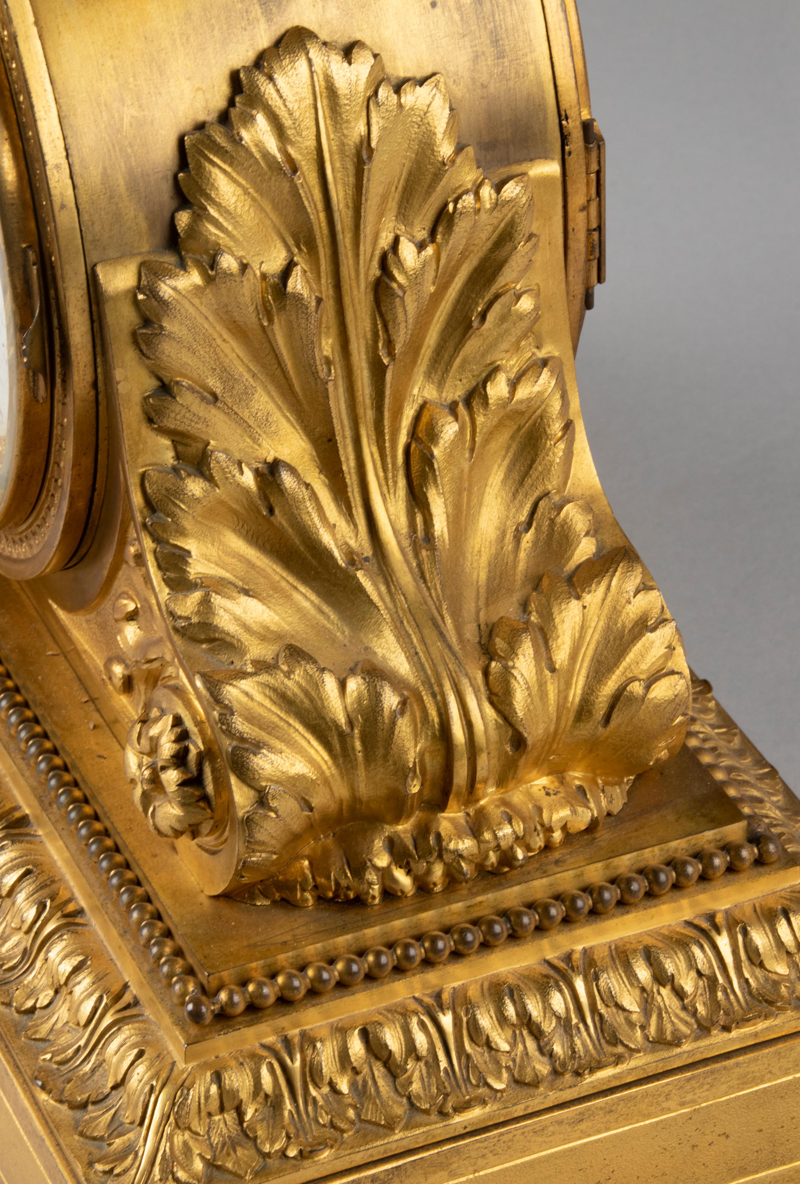 Grande horloge de cheminée de style Louis XVI du 19ème siècle en bronze et bronze doré Guibal Paris en vente 10