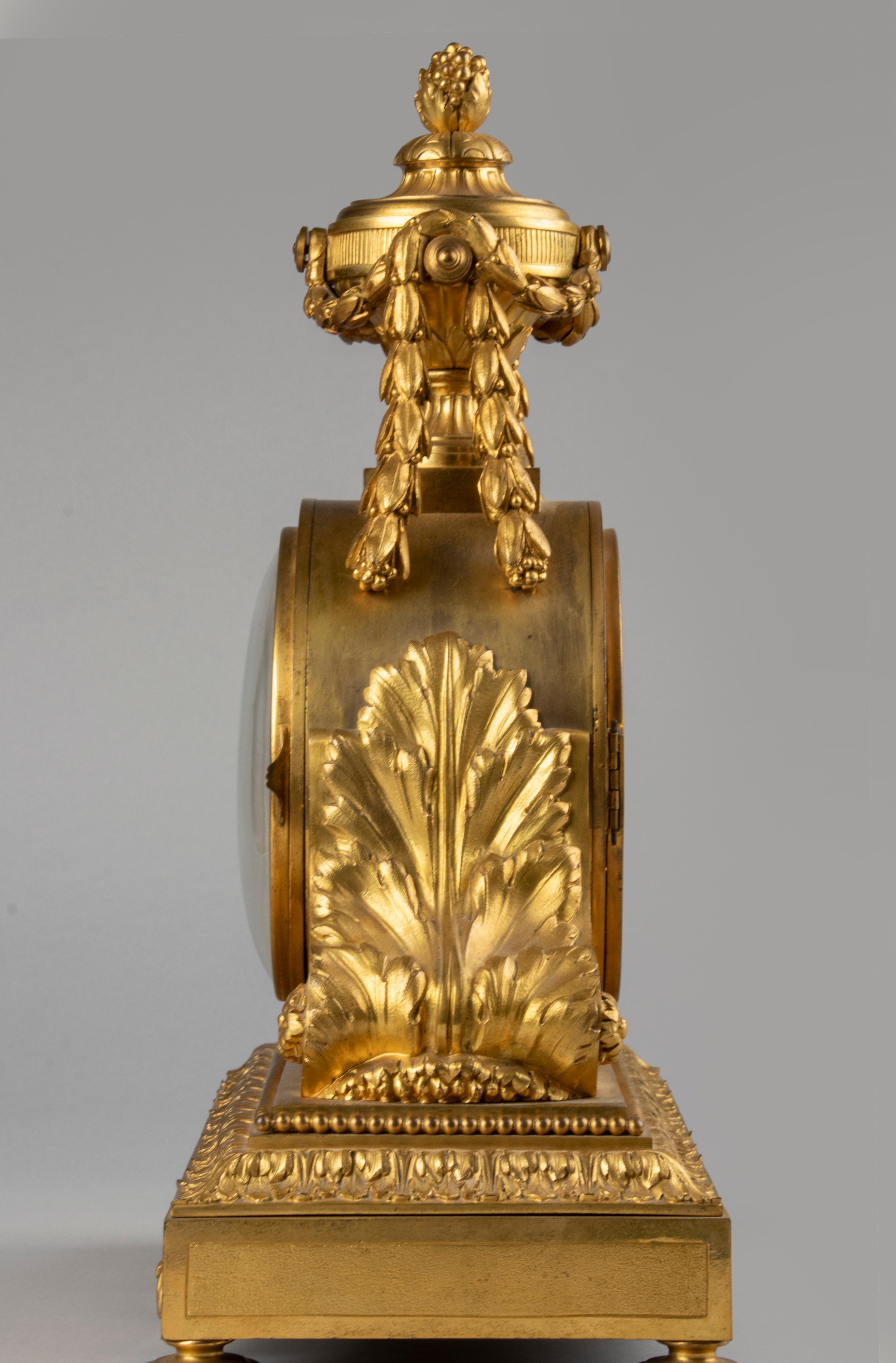 Grande horloge de cheminée de style Louis XVI du 19ème siècle en bronze et bronze doré Guibal Paris en vente 14