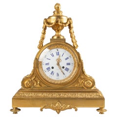 Large 19th Century Louis XVI Style Bronze Ormolu Mantel Clock Guibal Paris