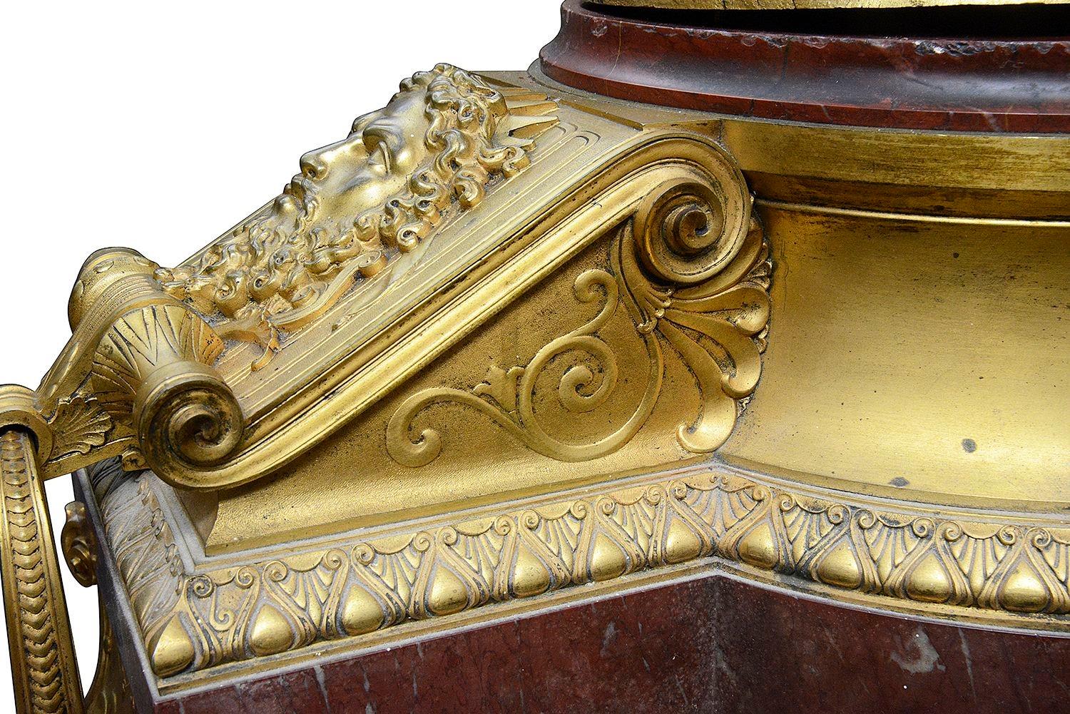 Large 19th Century Louis XVI style gilded ormolu clock set. For Sale 4