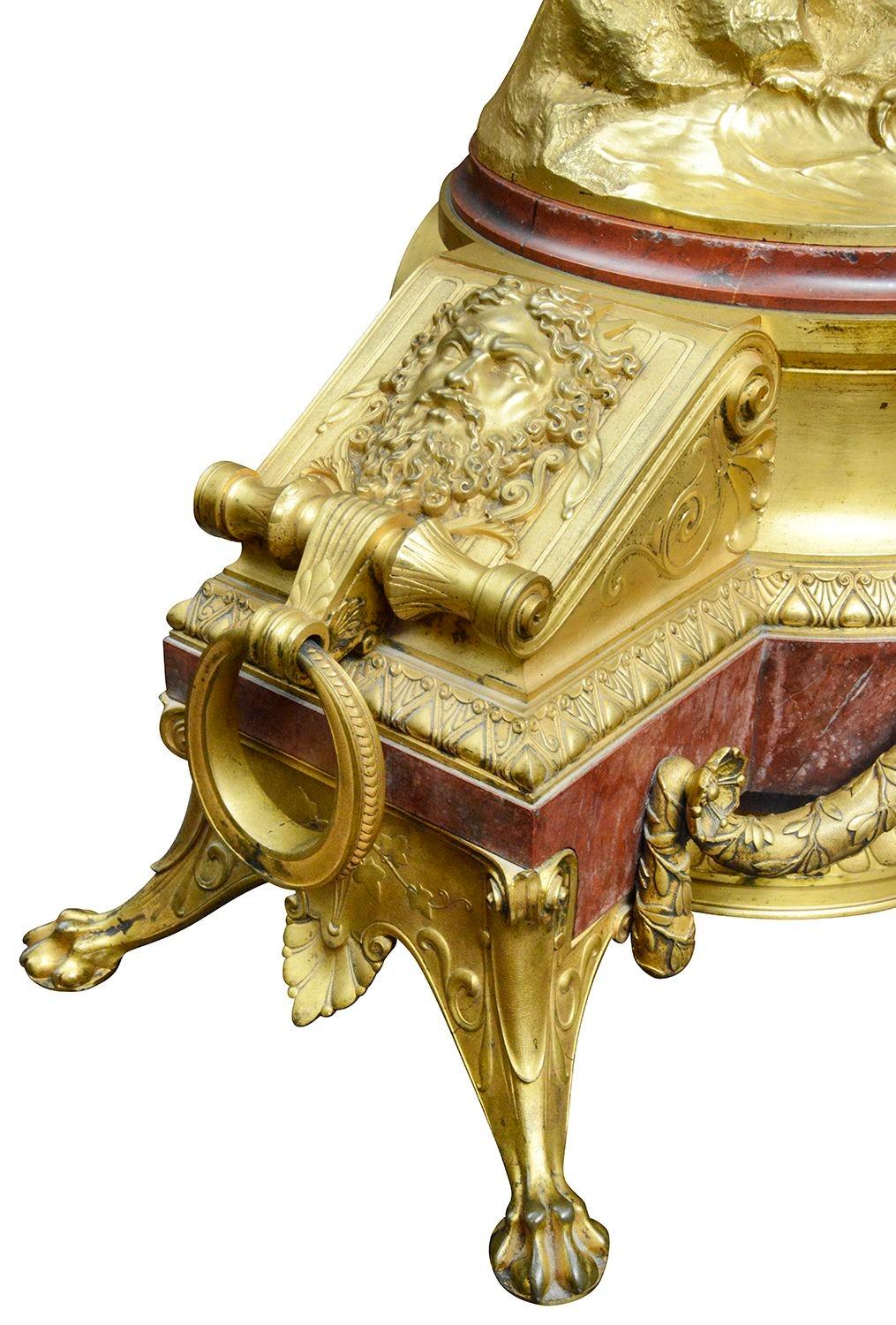 Large 19th Century Louis XVI style gilded ormolu clock set. In Good Condition For Sale In Brighton, Sussex
