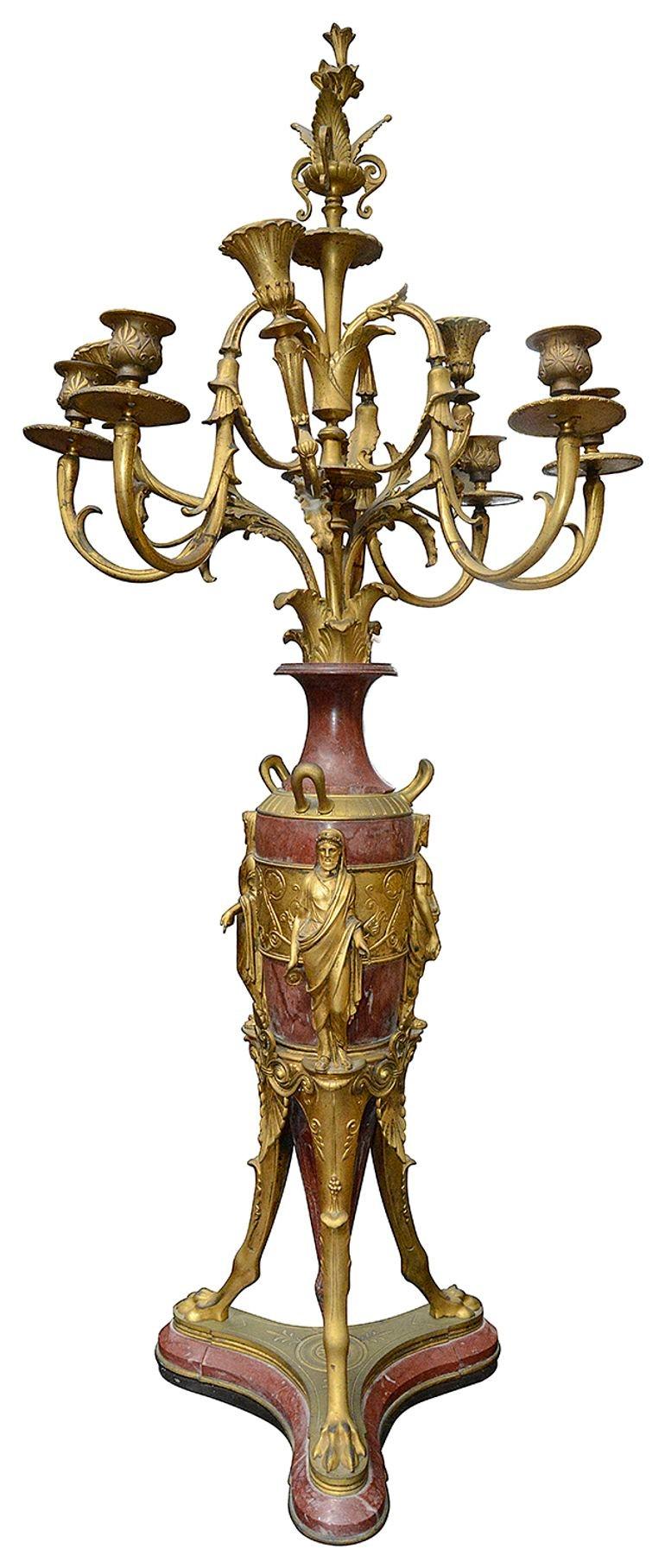 Ormolu Large 19th Century Louis XVI style gilded ormolu clock set. For Sale