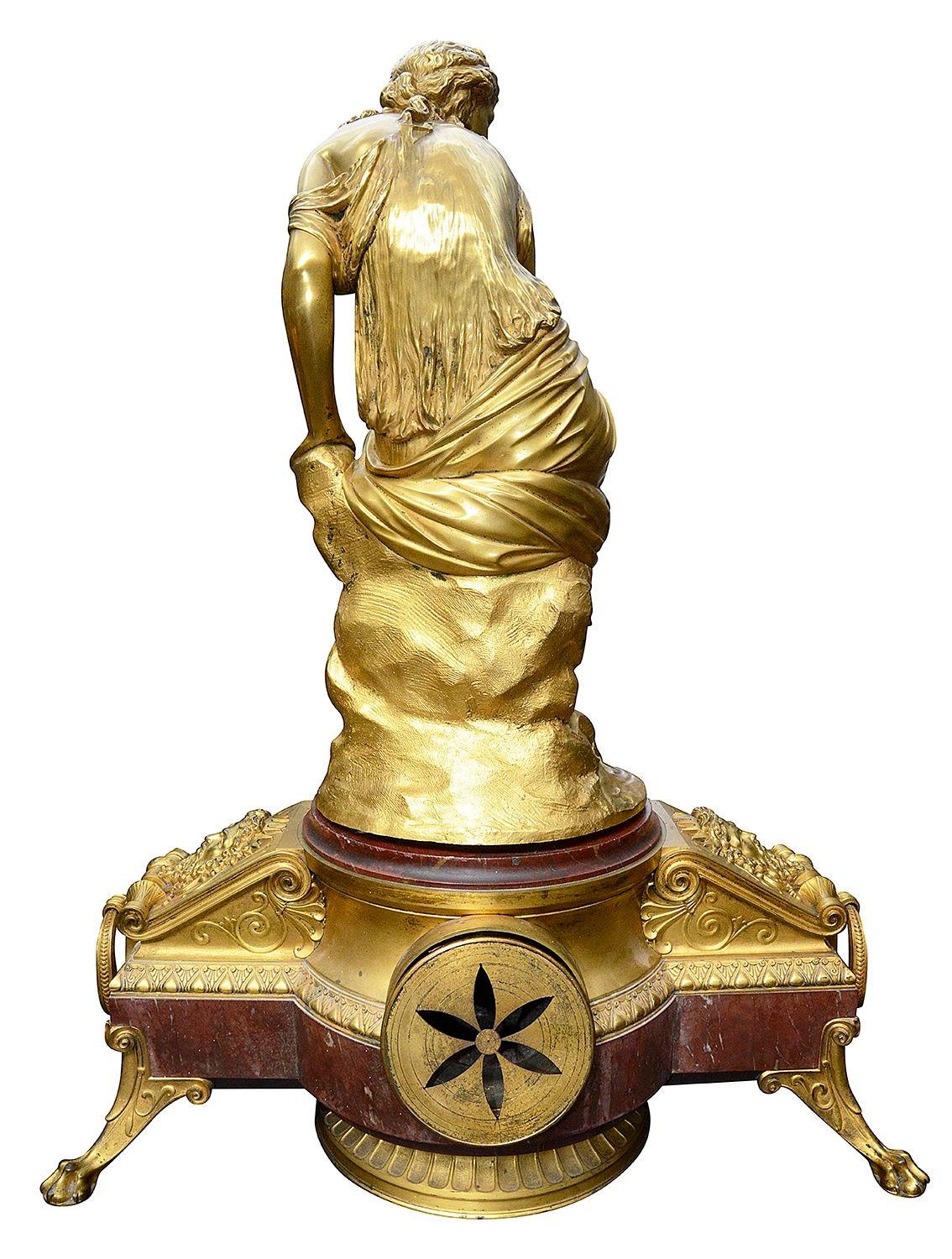 Large 19th Century Louis XVI style gilded ormolu clock set. For Sale 2
