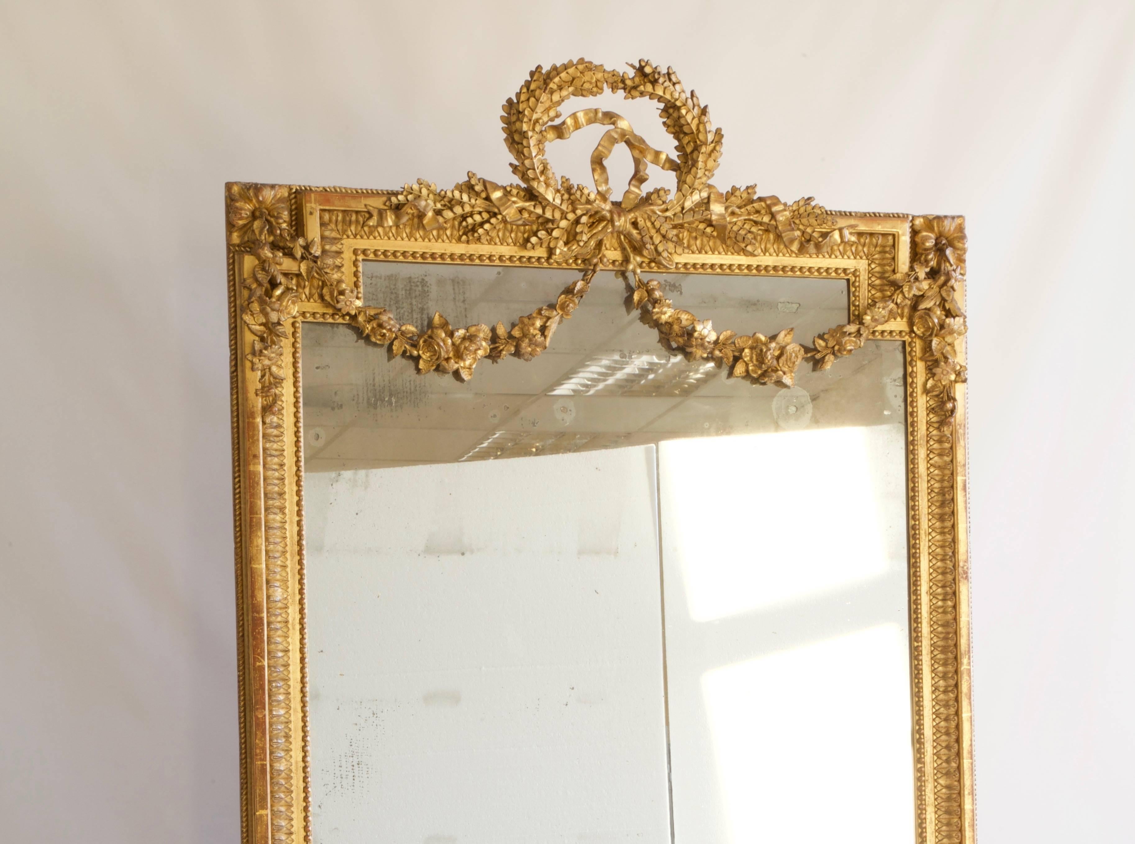 French Large 19th Century Louis XVI Style Gold Mirror