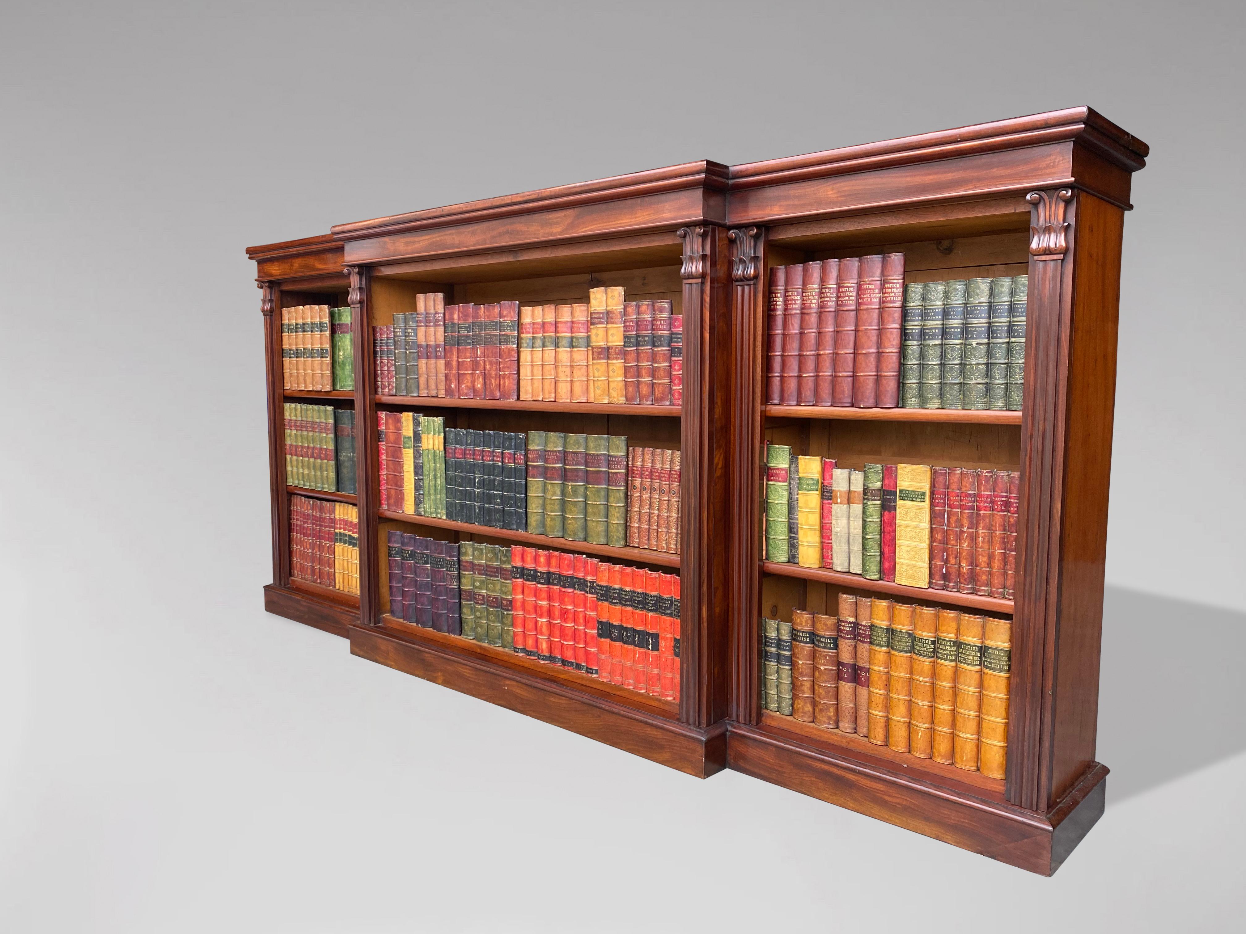 Large 19th Century Mahogany Open Breakfront Library Bookcase 4
