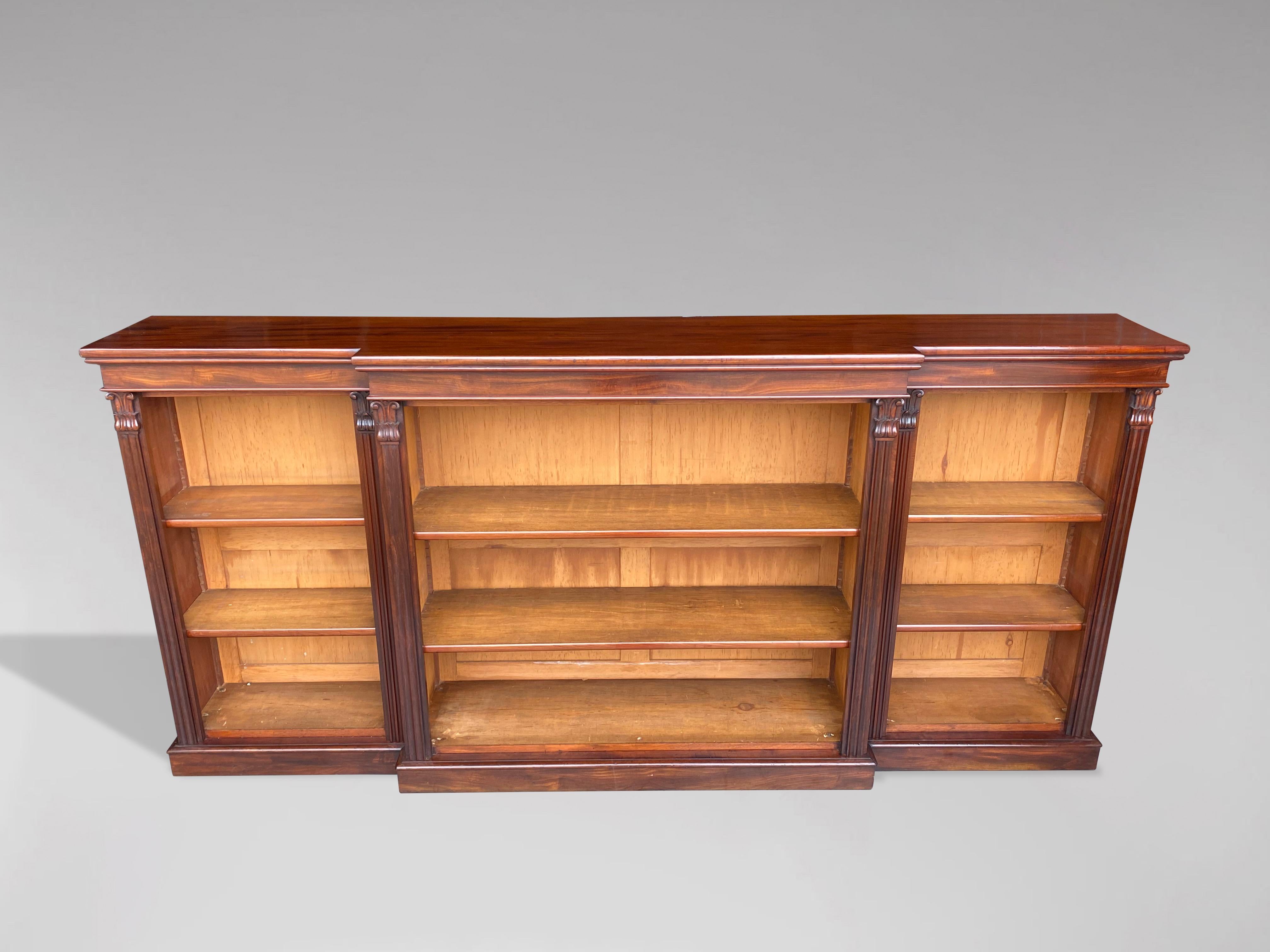 Hand-Crafted Large 19th Century Mahogany Open Breakfront Library Bookcase