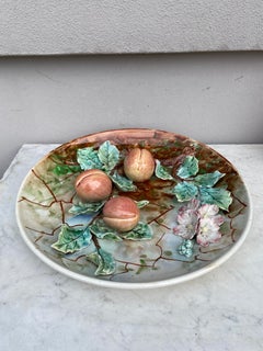 Large 19th Century Majolica Apricots Wall Platter Fives Lille