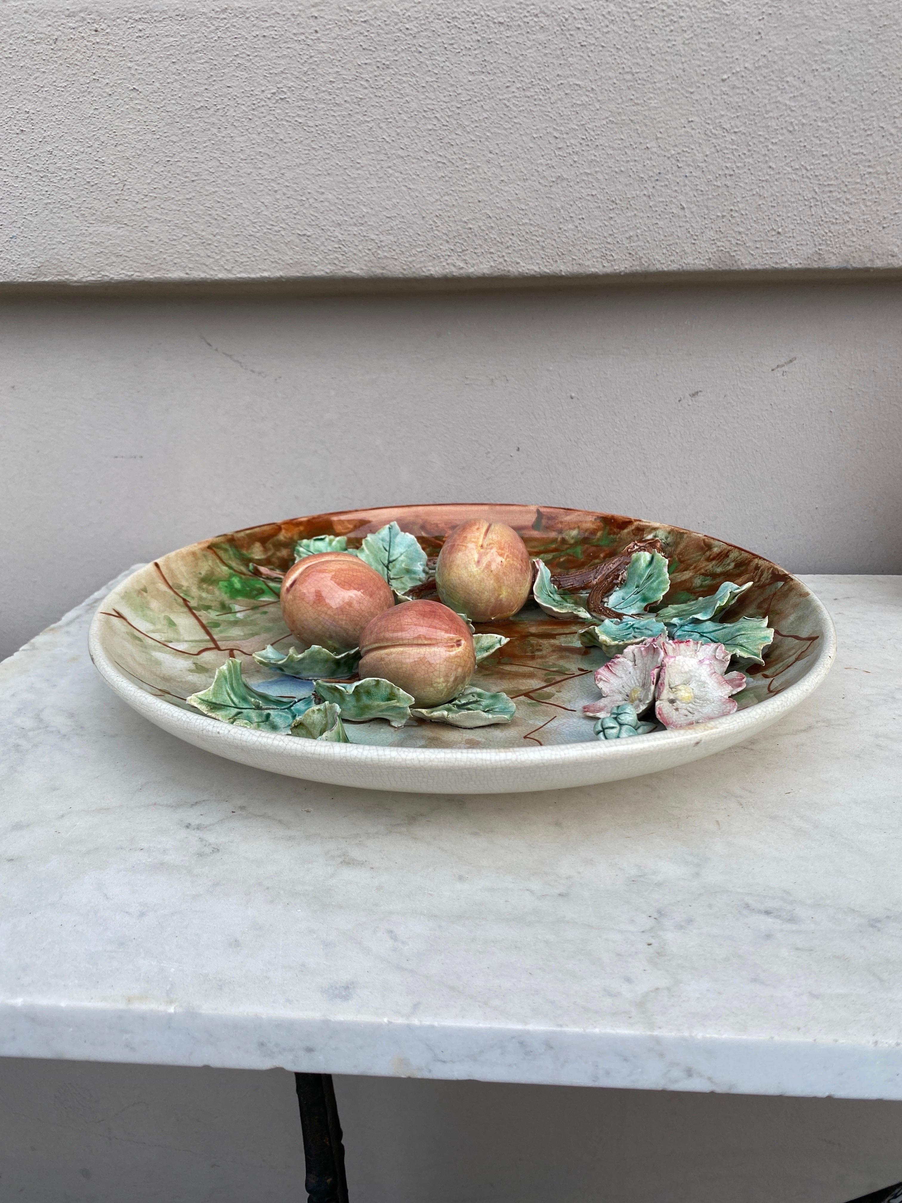 Large 19th Century Majolica Apricots Wall Platter Fives Lille For Sale 2