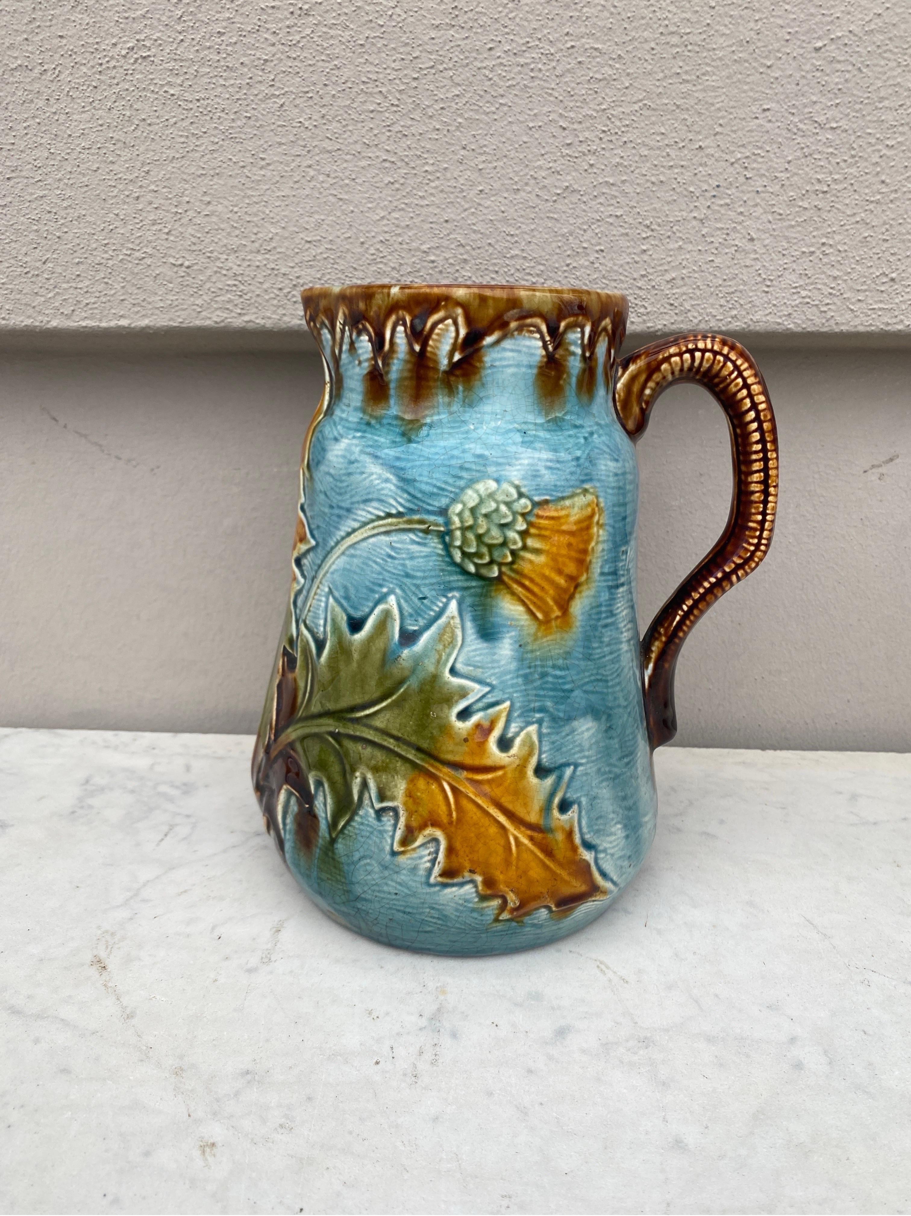 Rustic Large 19th Century Majolica Artichoke Pitcher Wasmuel For Sale