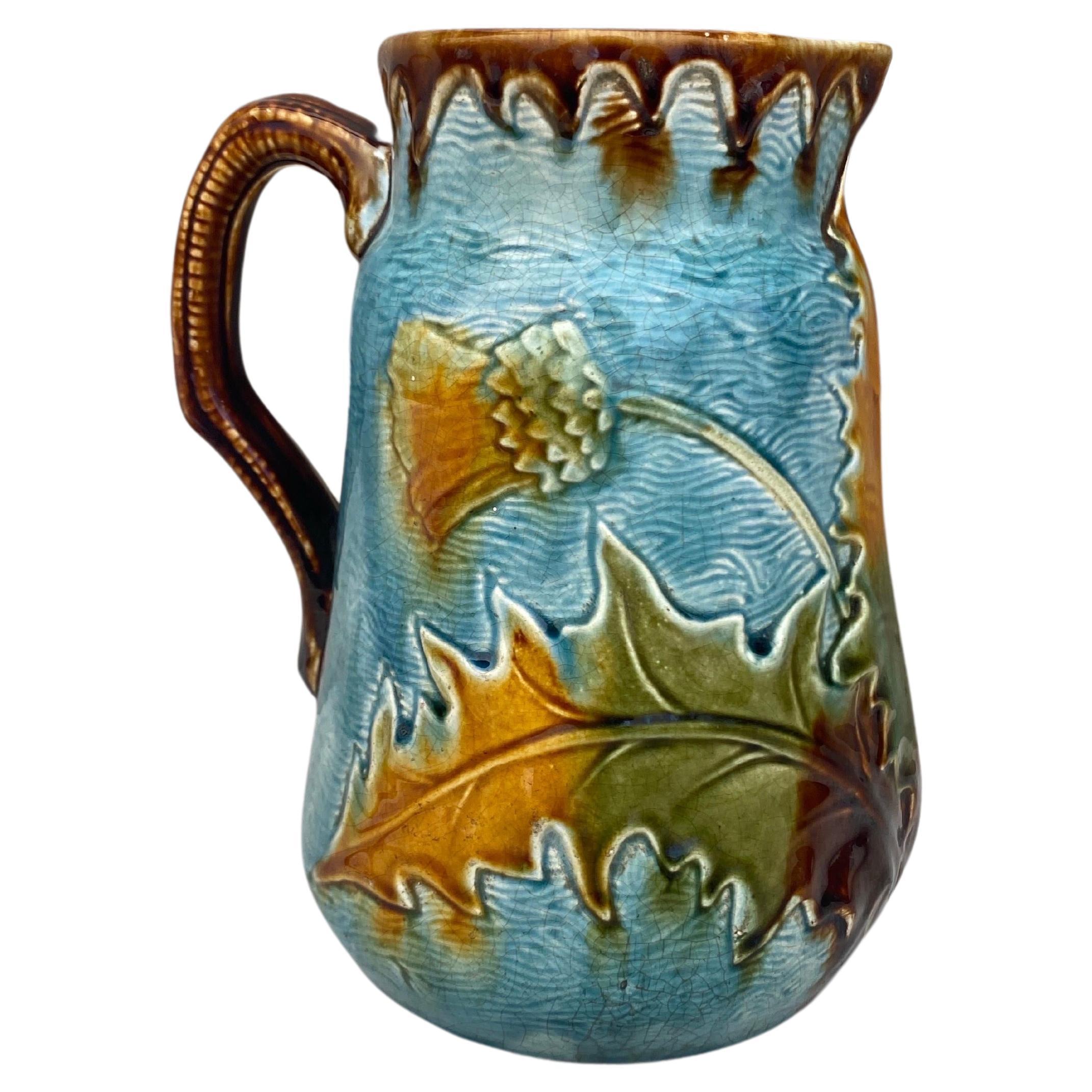 Large 19th Century Majolica Artichoke Pitcher Wasmuel For Sale