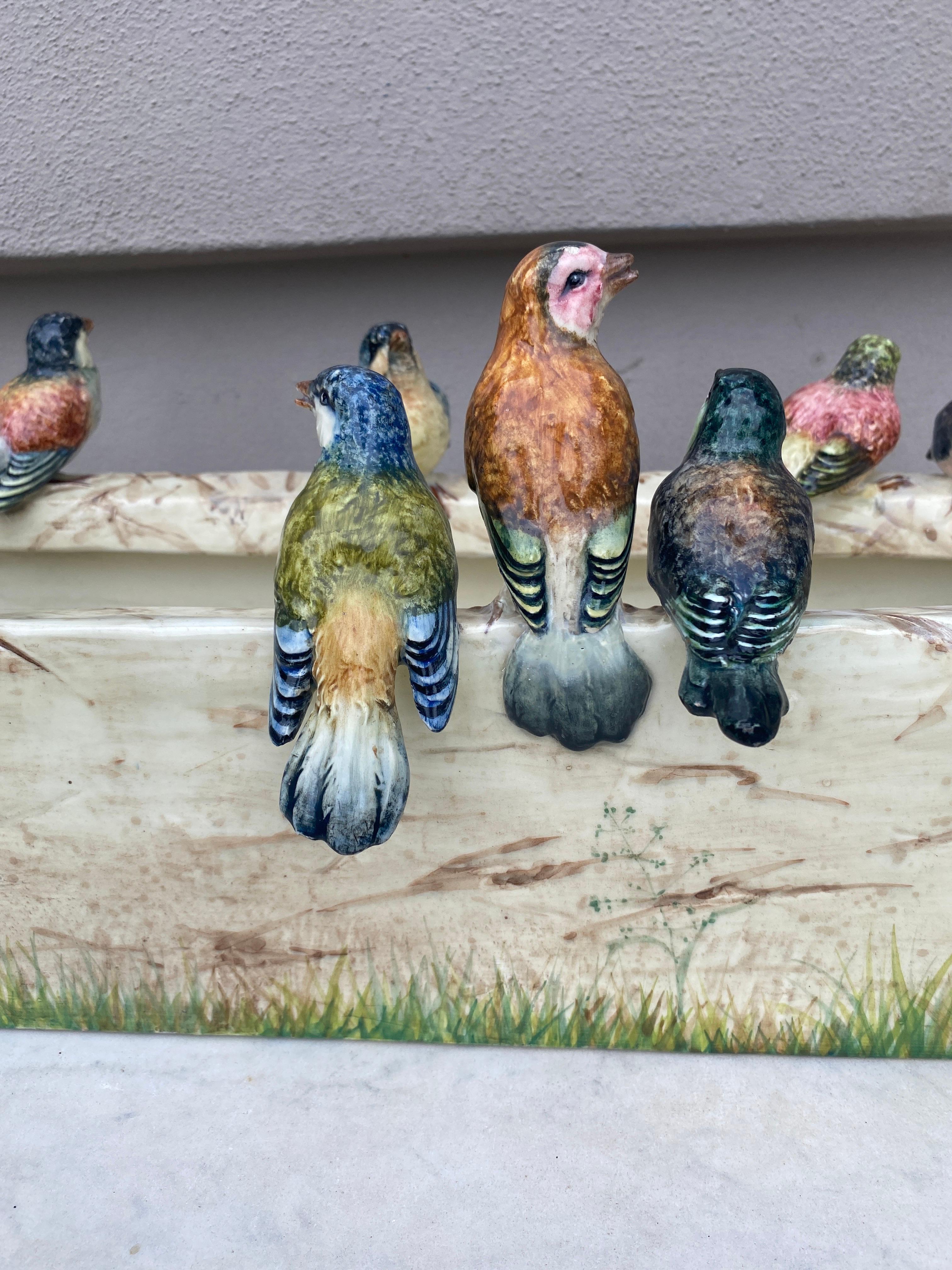 French Large 19th Century Majolica Birds Jardinière Delphin Massier