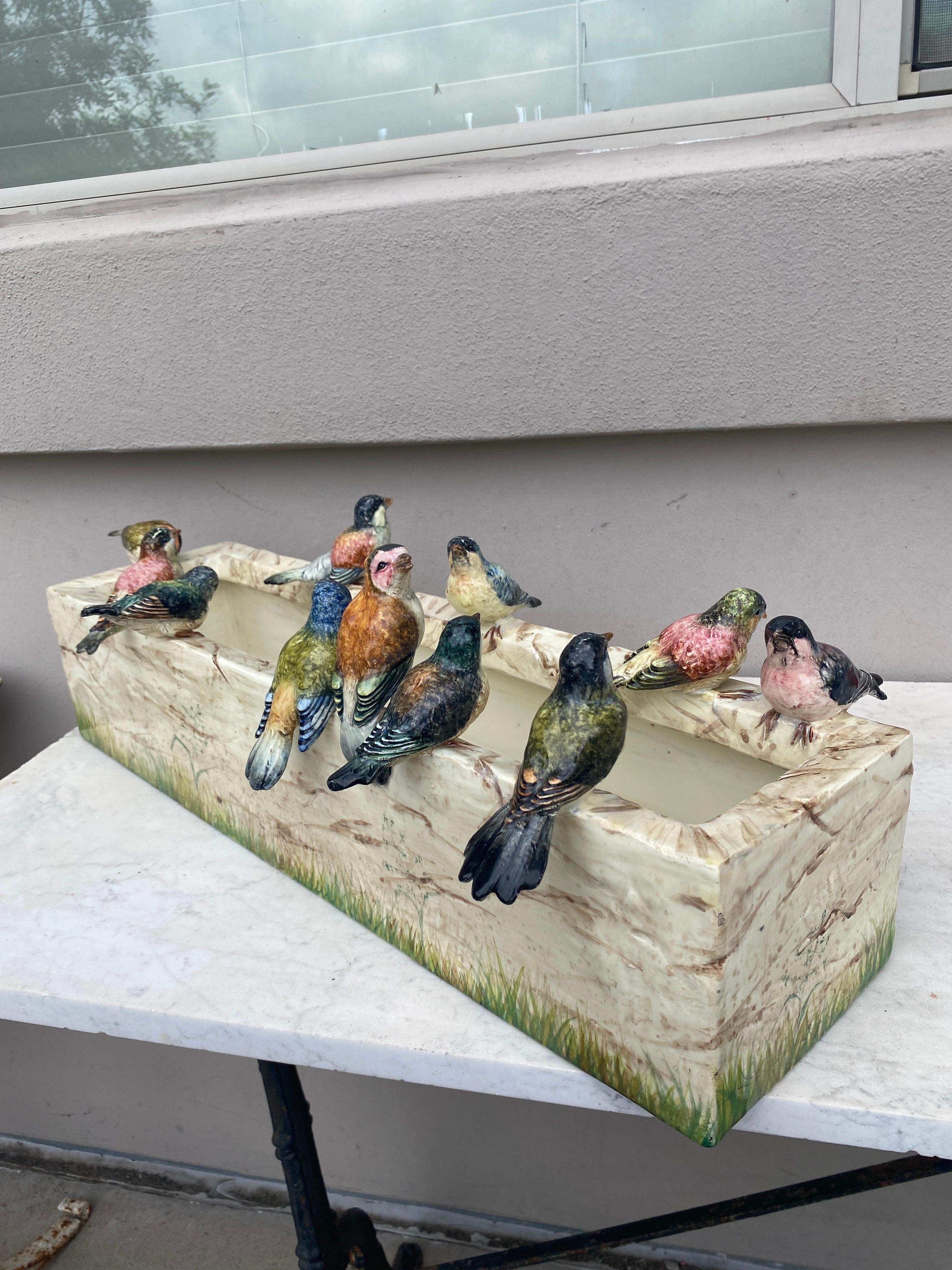 Large 19th Century Majolica Birds Jardinière Delphin Massier In Good Condition In Austin, TX