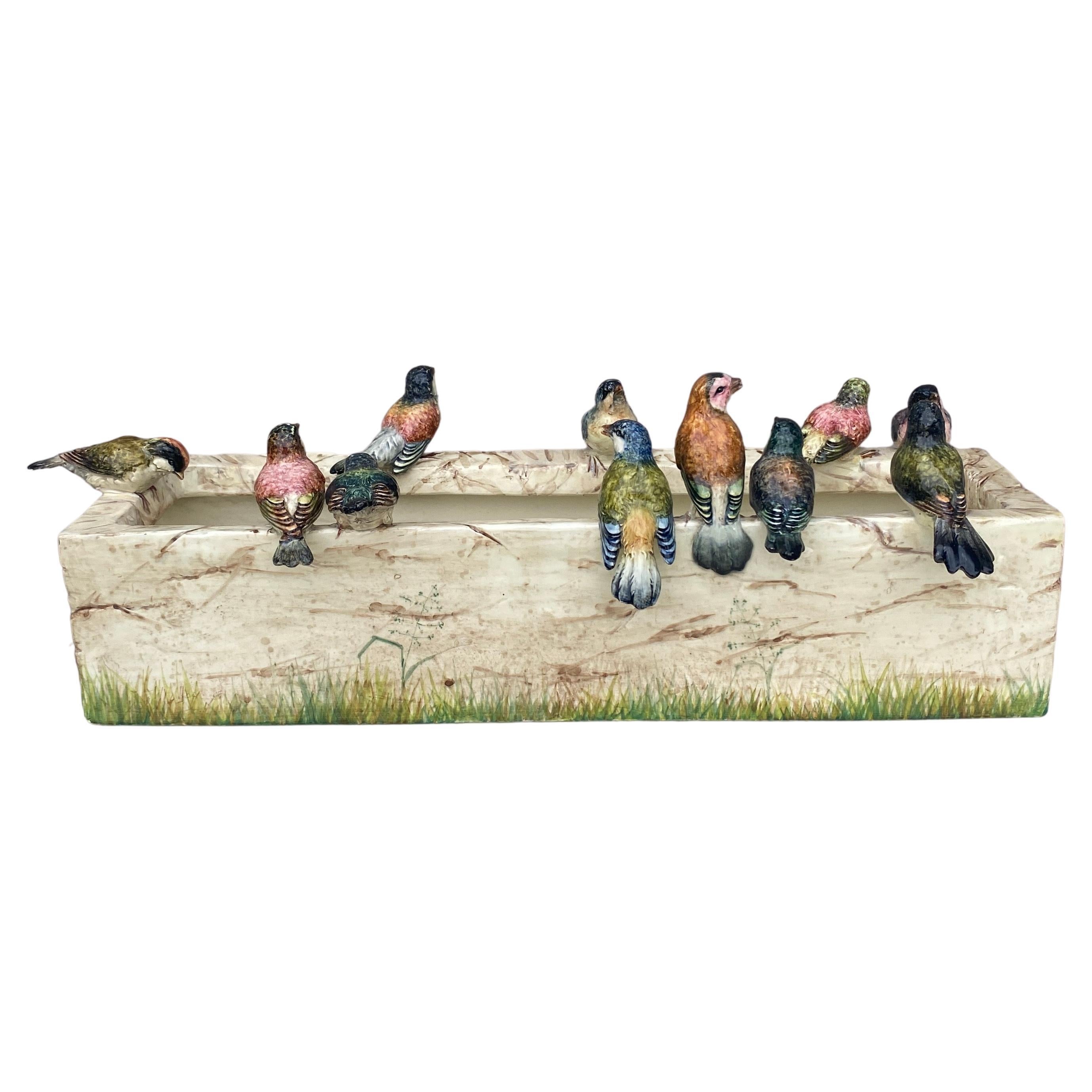 Large 19th Century Majolica Birds Jardinière Delphin Massier