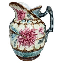 Large 19th Century Majolica Flowers Pitcher Wasmuel