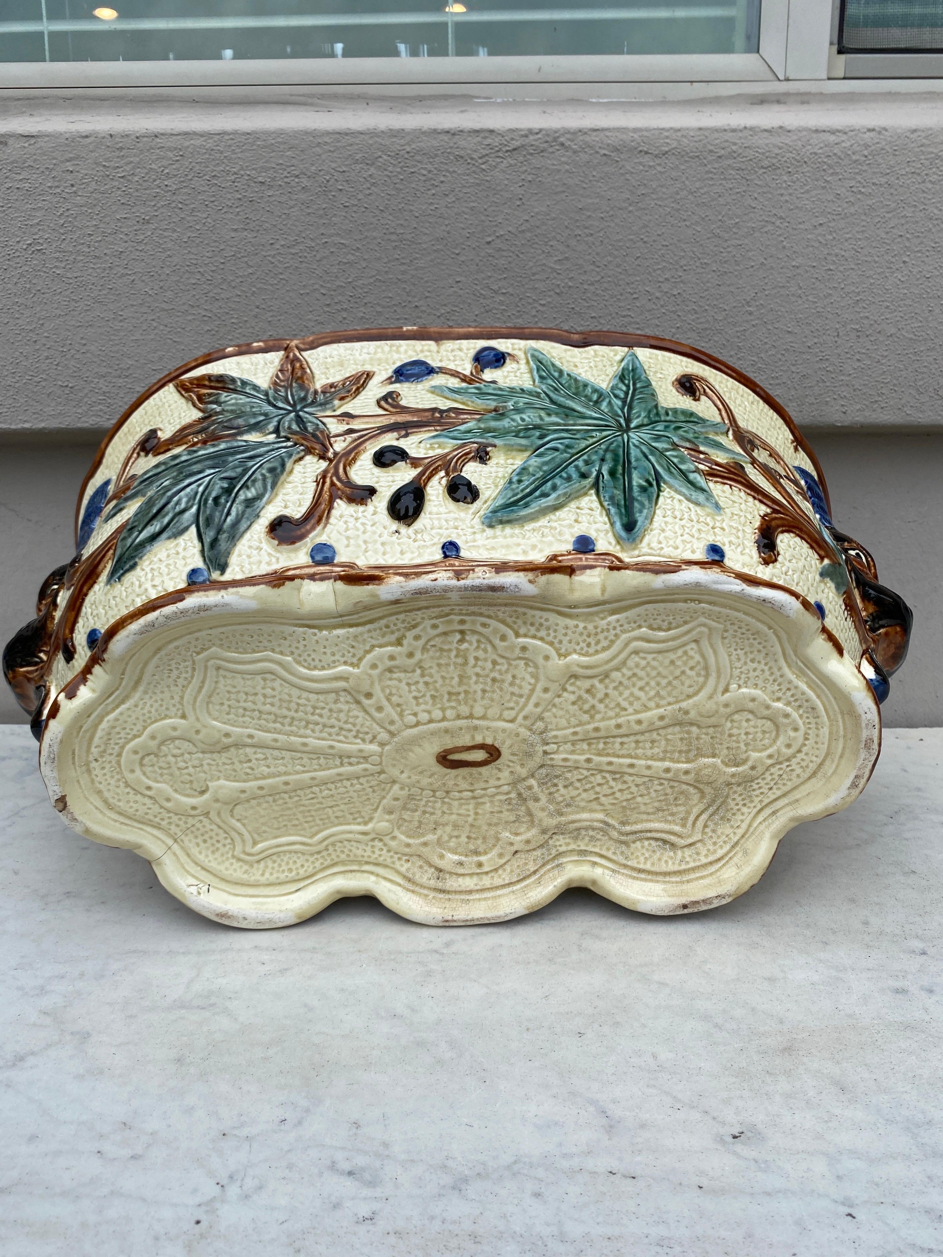 Ceramic Large 19th Century Majolica Jardinière Leaves Wasmuel For Sale