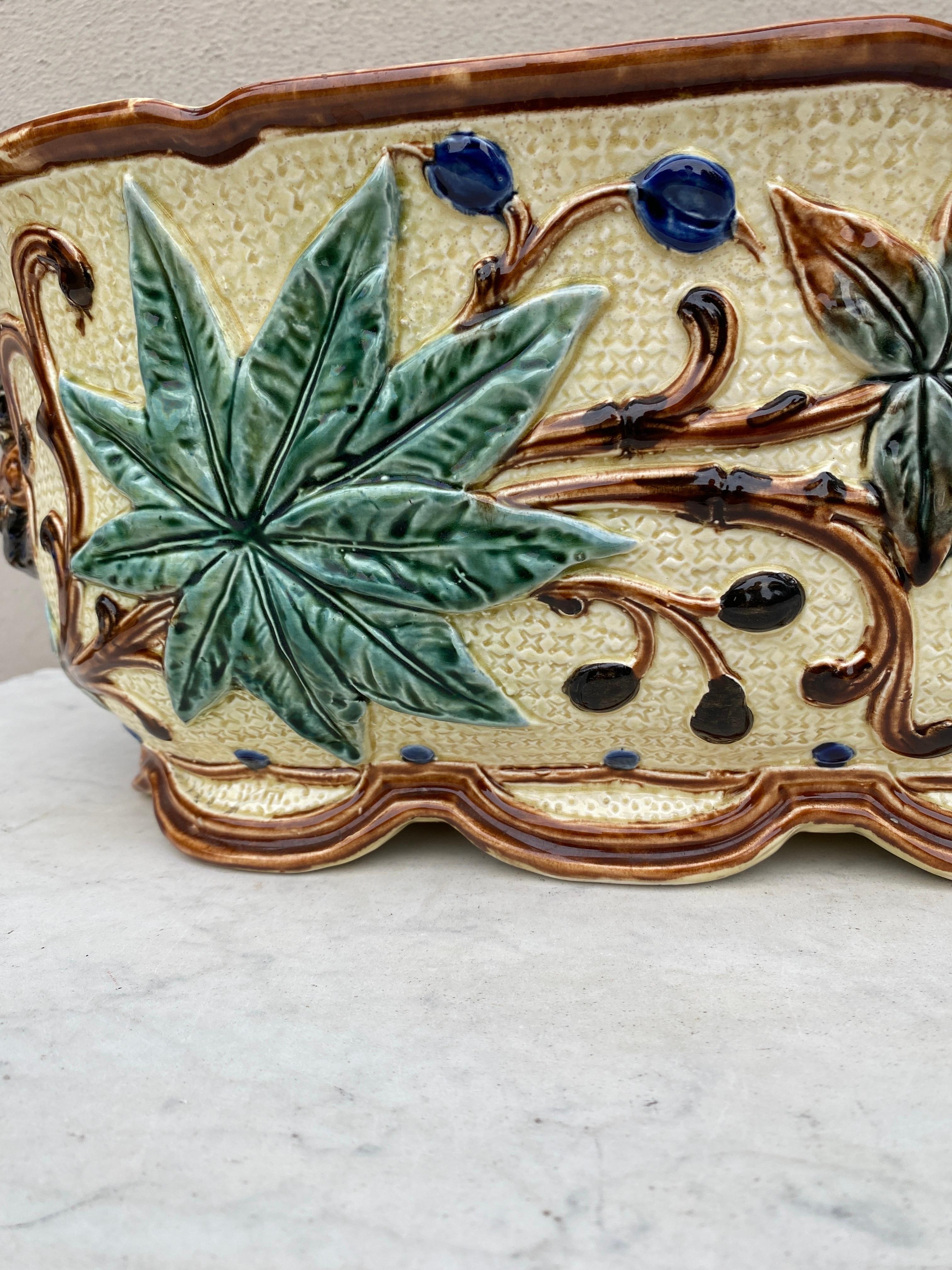 Late 19th Century Large 19th Century Majolica Jardinière Leaves Wasmuel For Sale