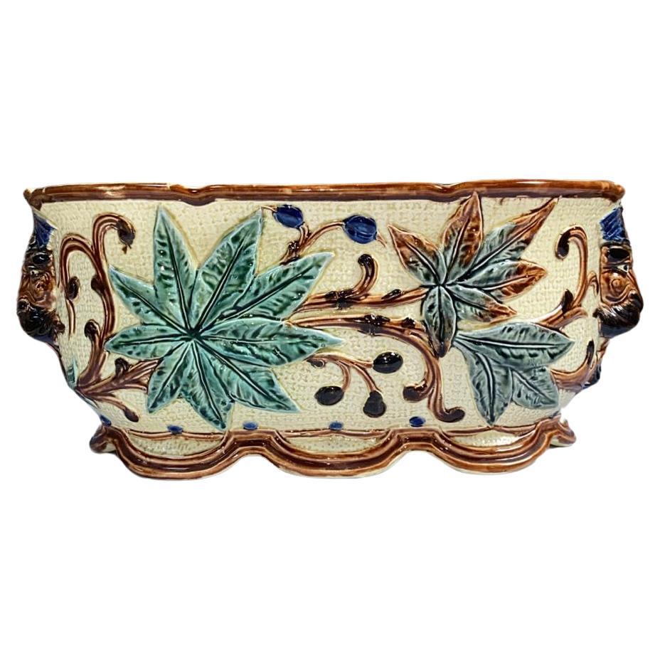 Large 19th Century Majolica Jardinière Leaves Wasmuel For Sale